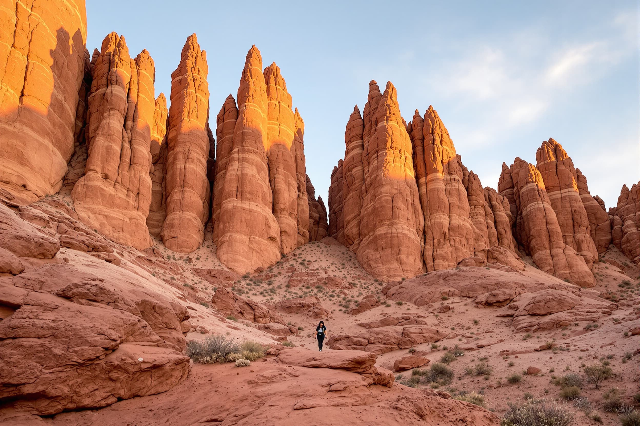 Adventurous Hiker in Majestic Desert Landscape
