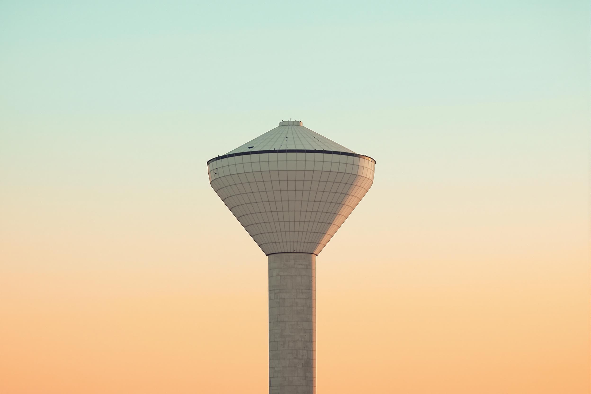 Modern Water Tower at Sunset