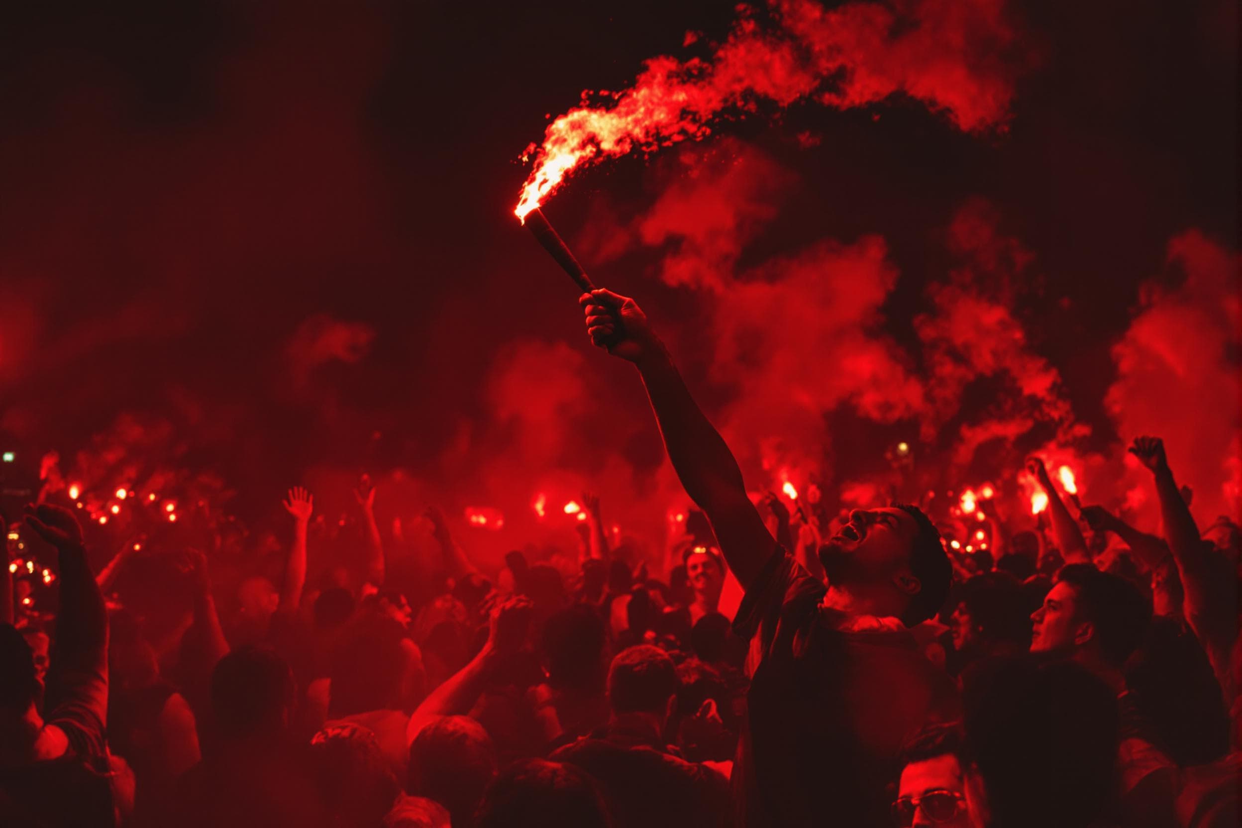 Passionate Nighttime Celebration with Flares