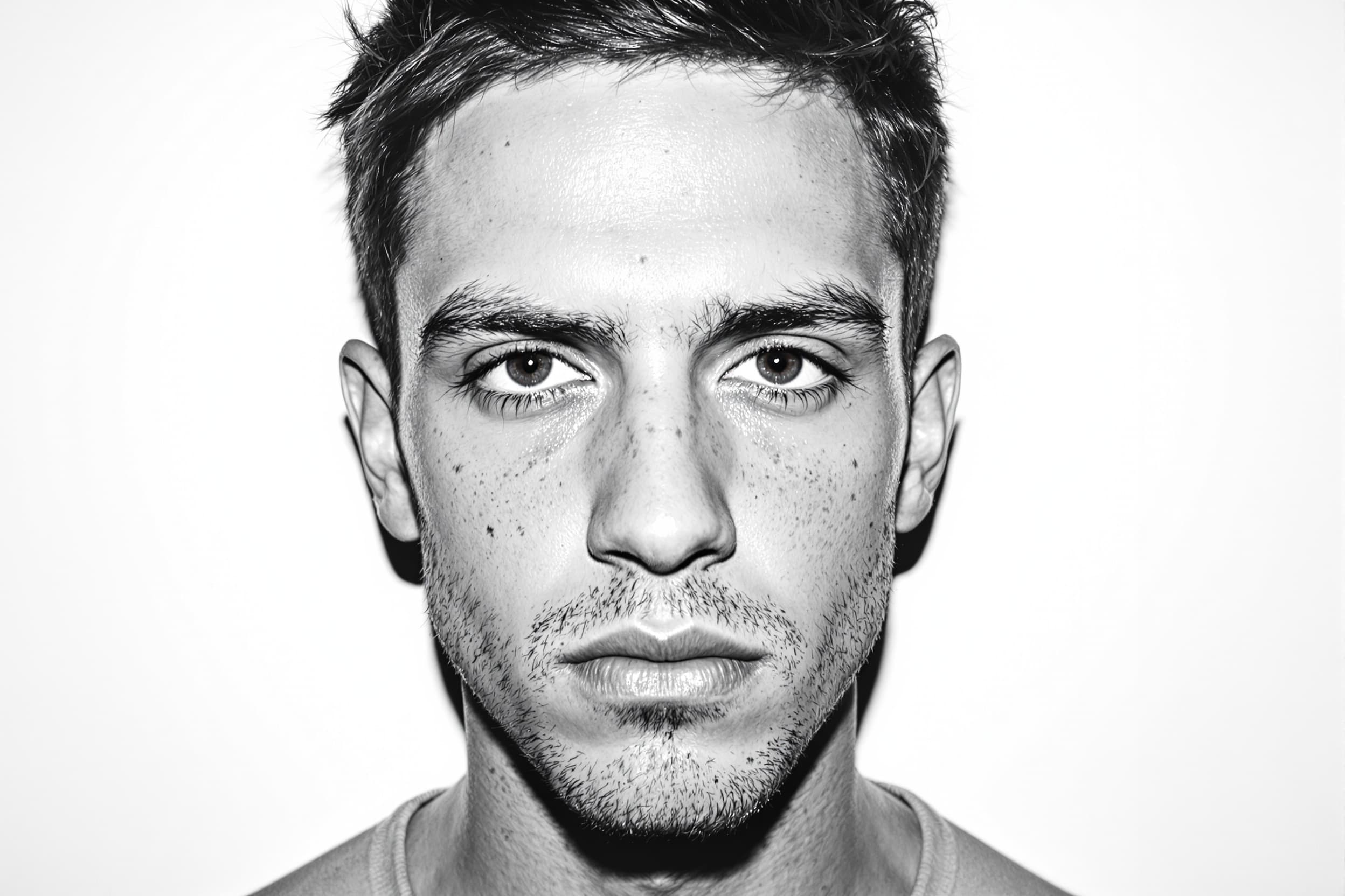Intense Young Man in Monochrome Portrait