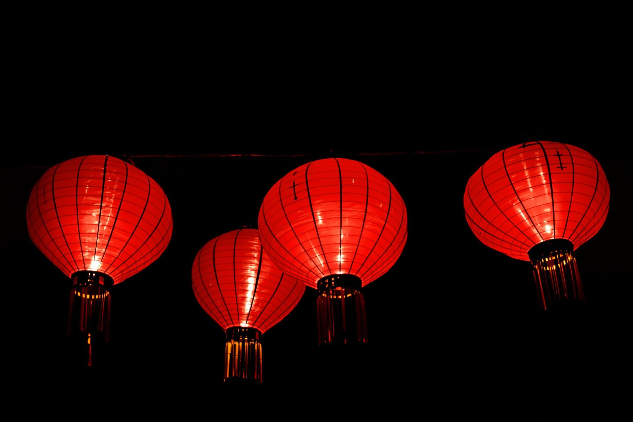 Vibrant Red Lanterns on Black