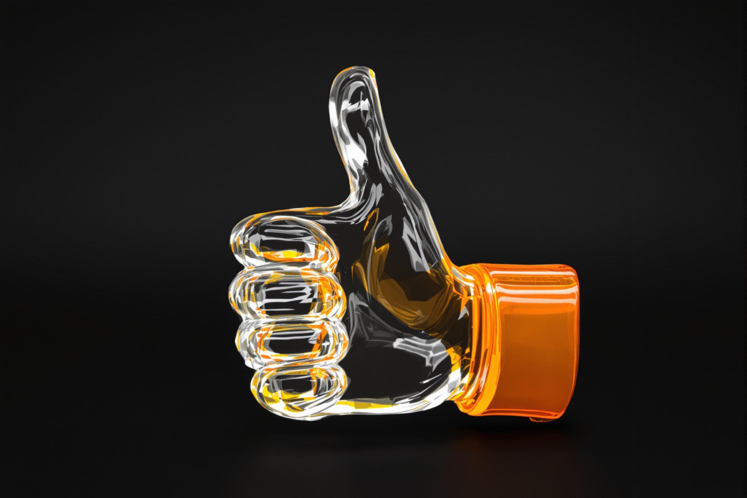 Vibrant Glass Hand Thumbs-Up Sculpture