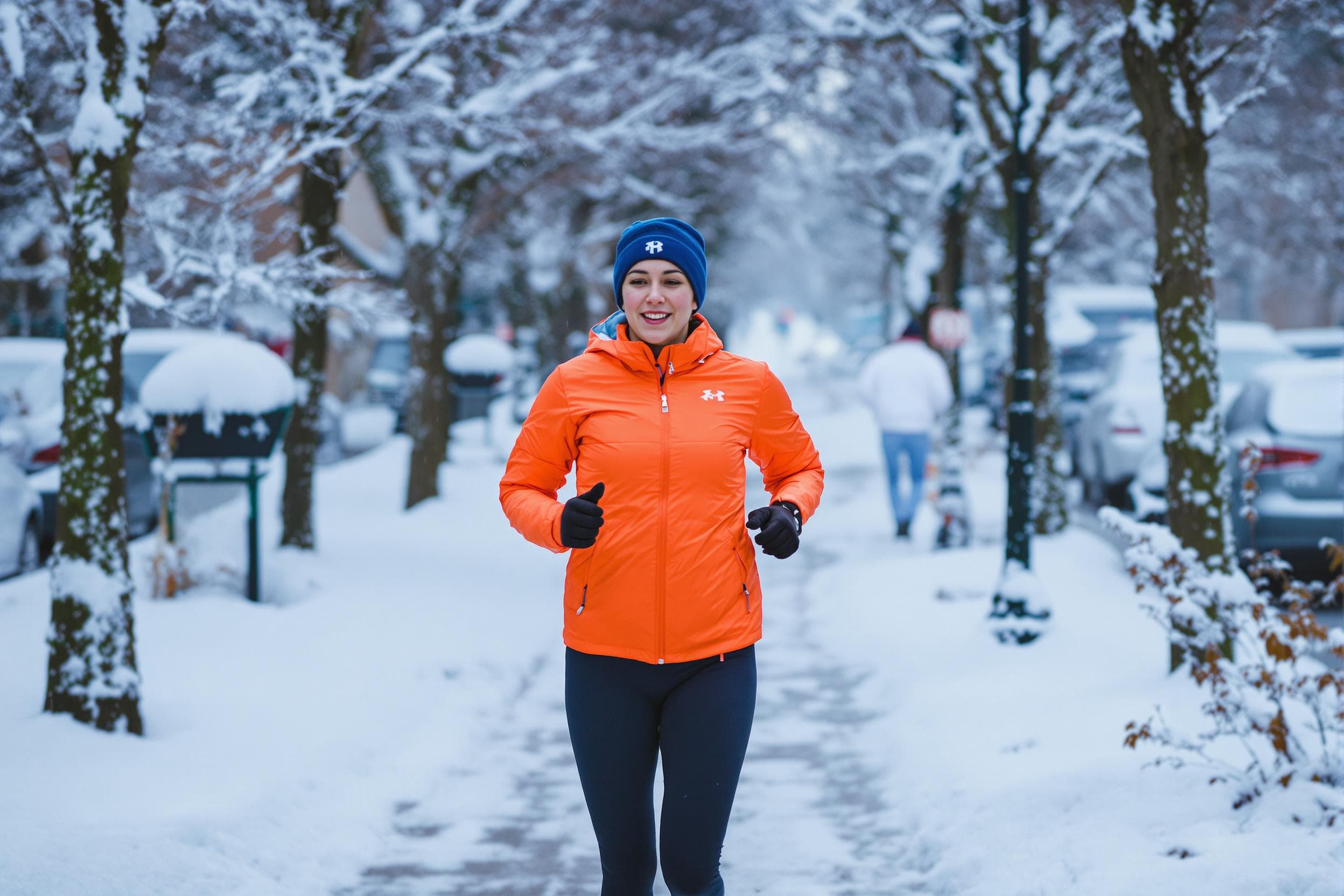 Winter Runner in Orange Jacket