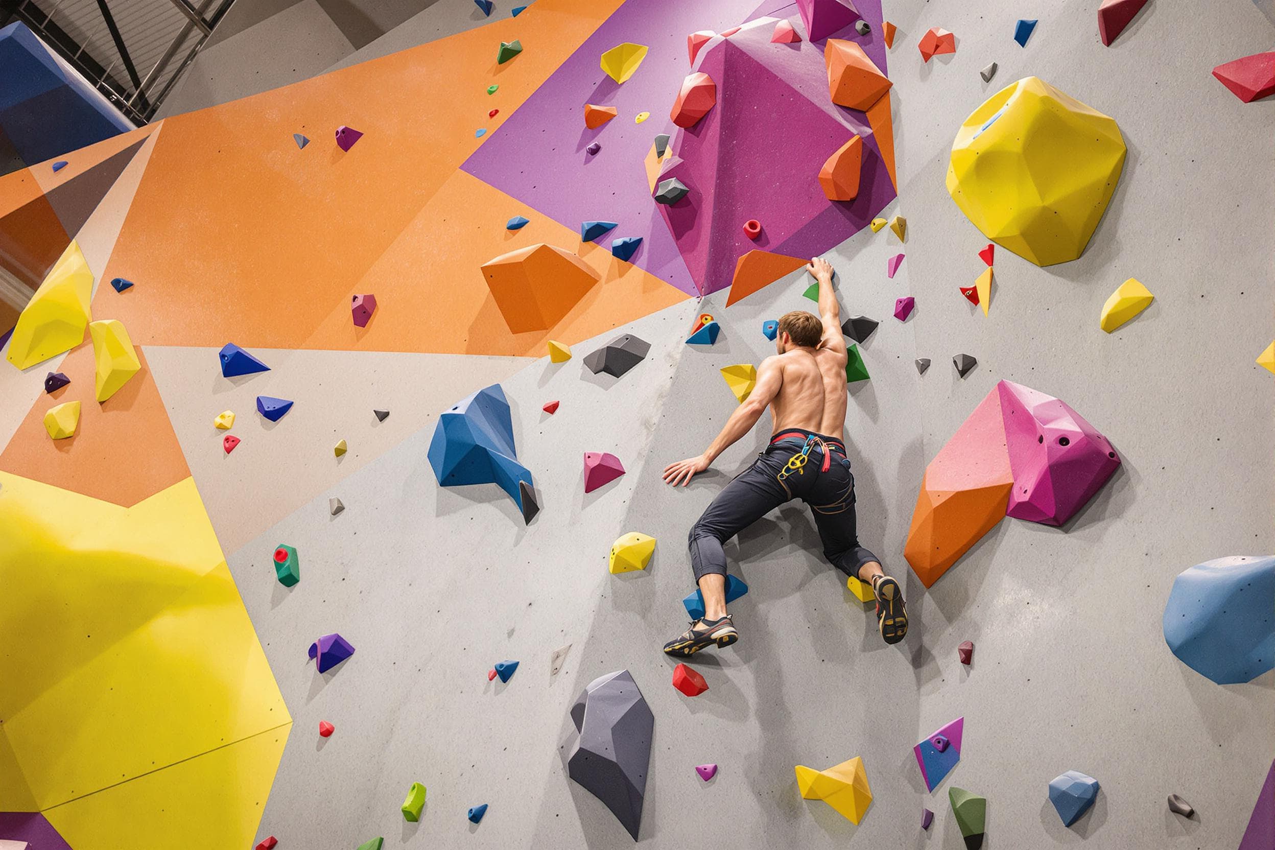 Dynamic Climber on Vibrant Wall