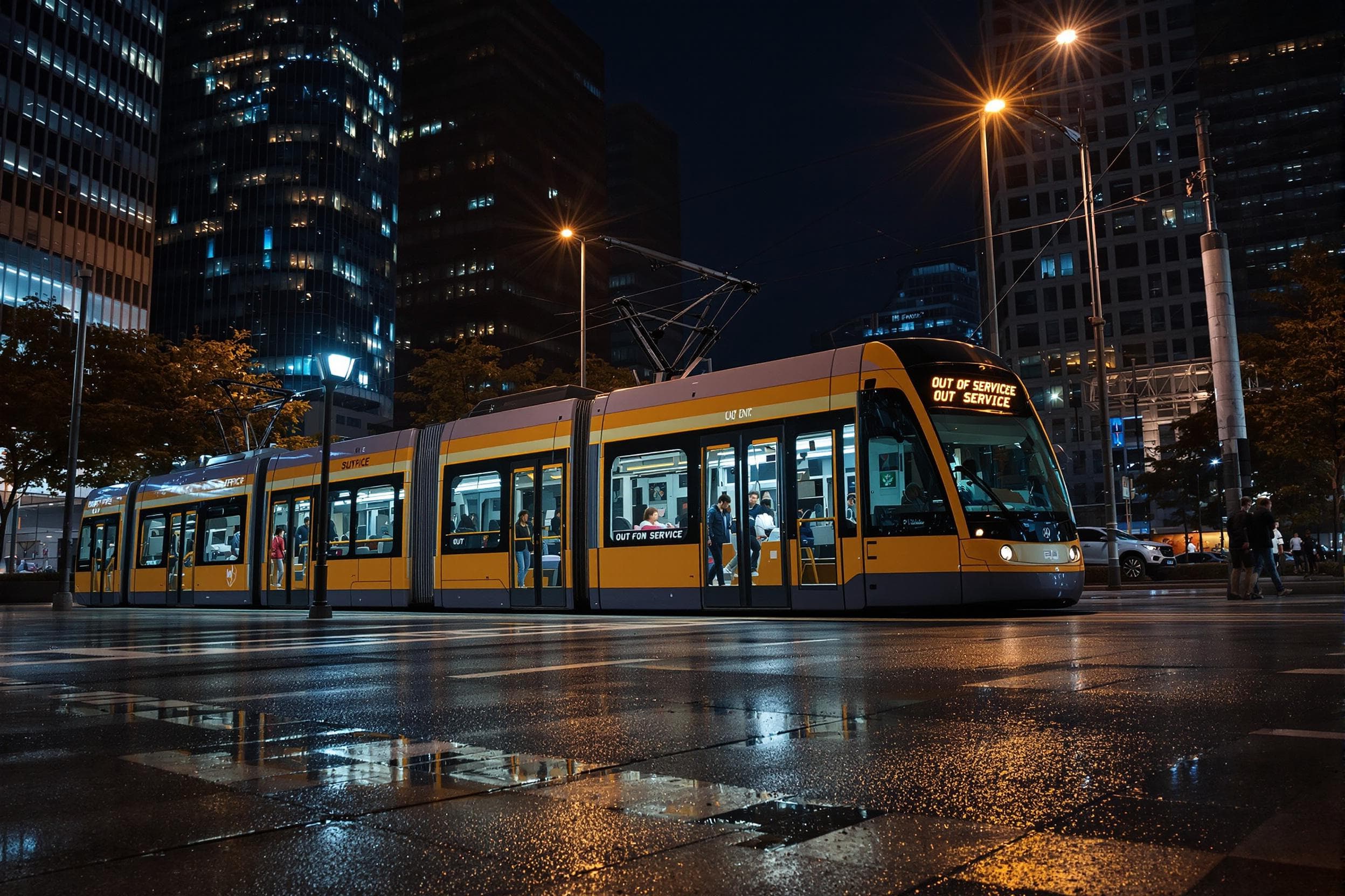 Tranquil Night at the Tram Station