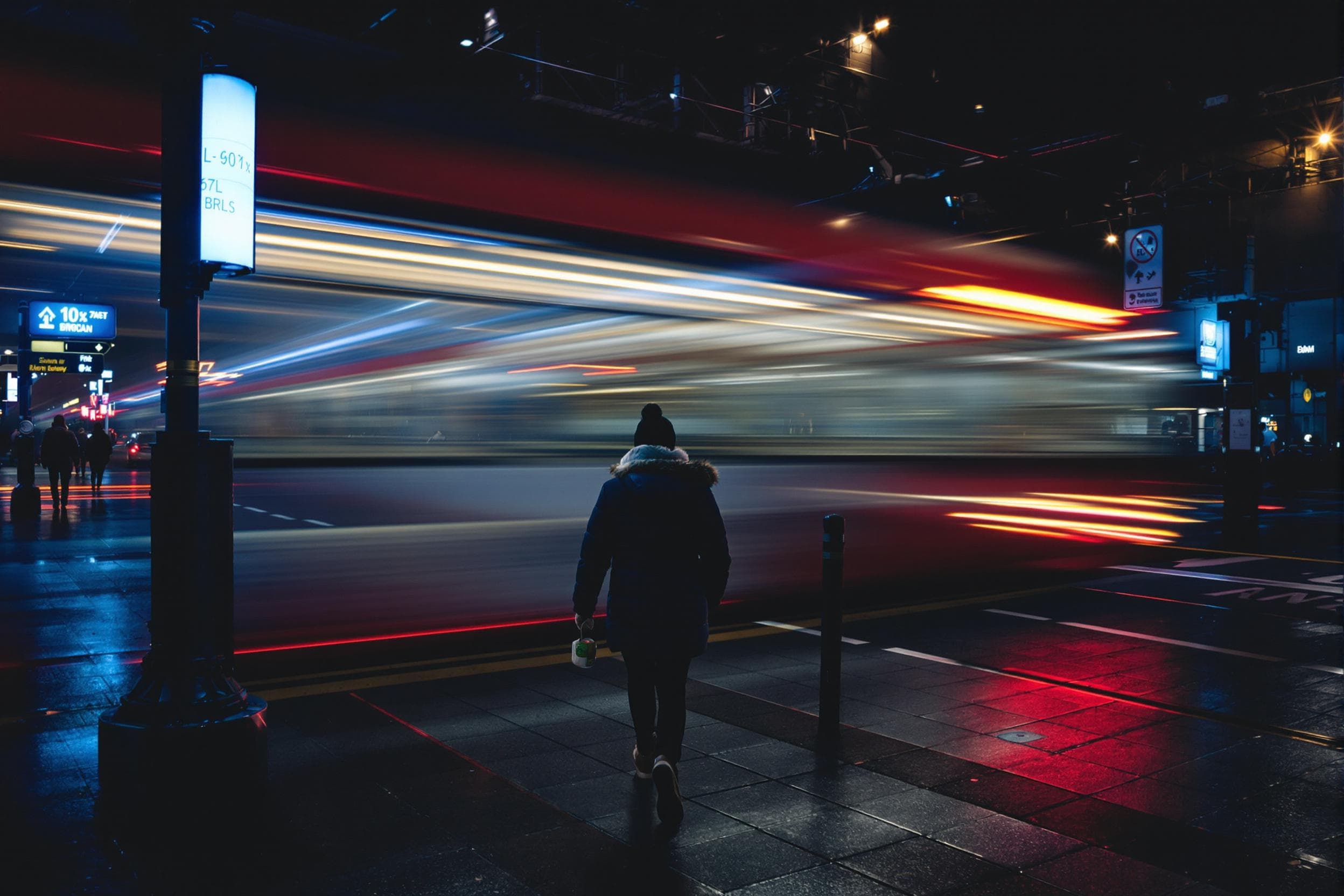 Urban Night Walk with Light Rail