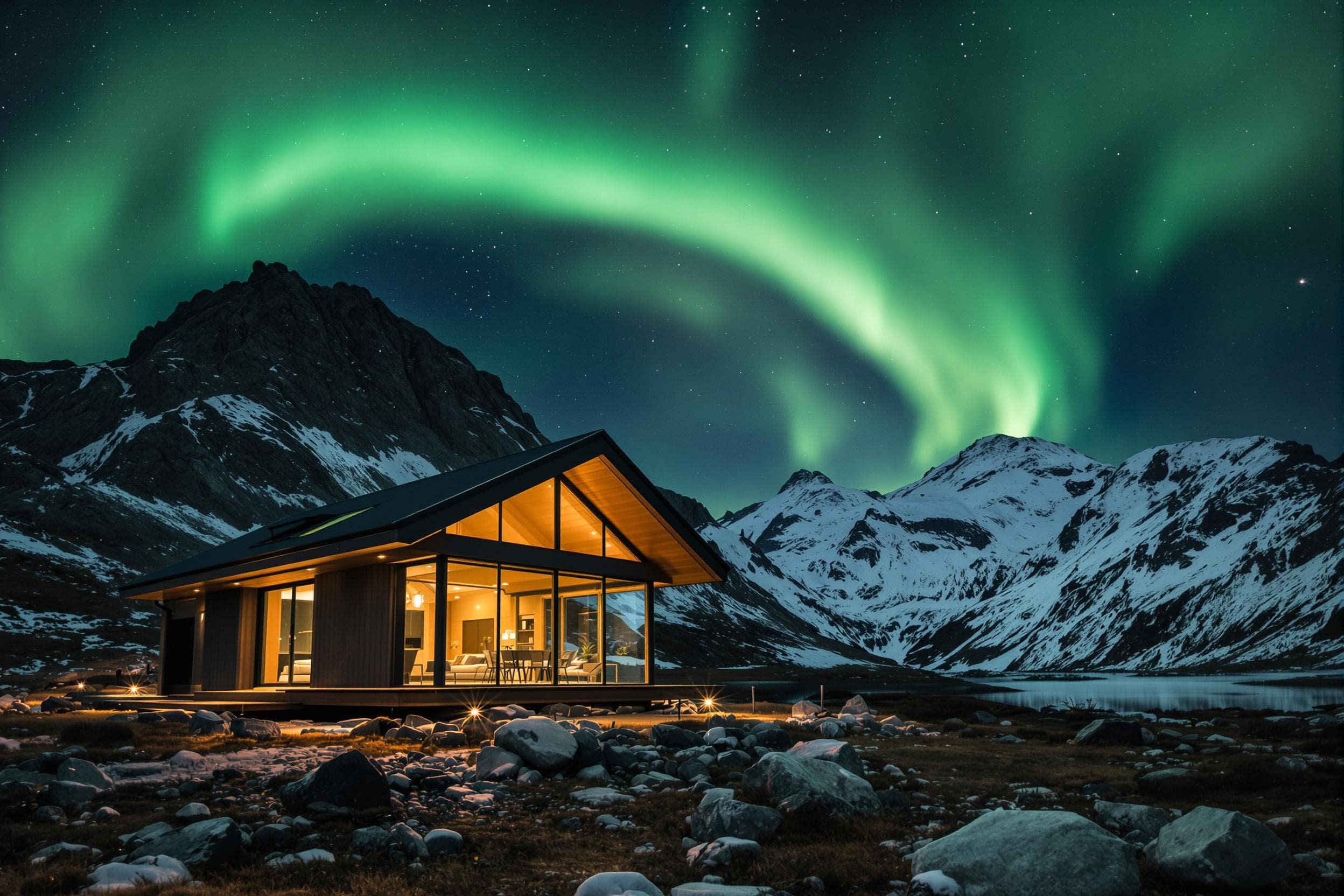 Serene Cabin Under Northern Lights