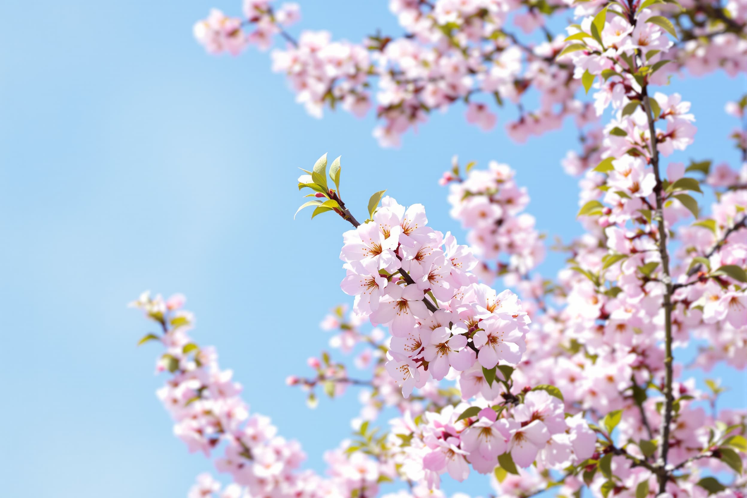 Serene Cherry Blossom Branches Against Blue Sky