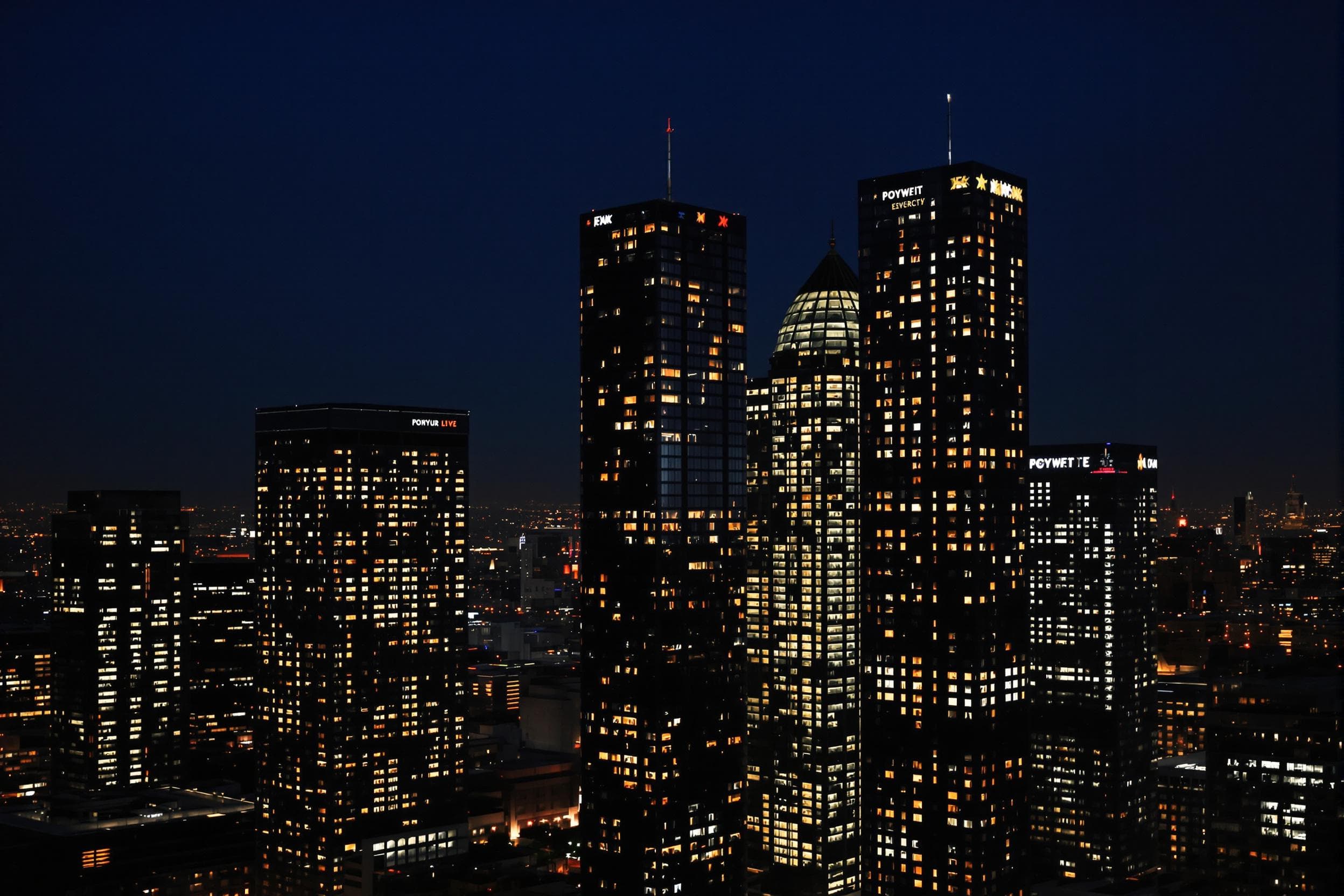 Dusk Cityscape with Illuminated Skyscrapers