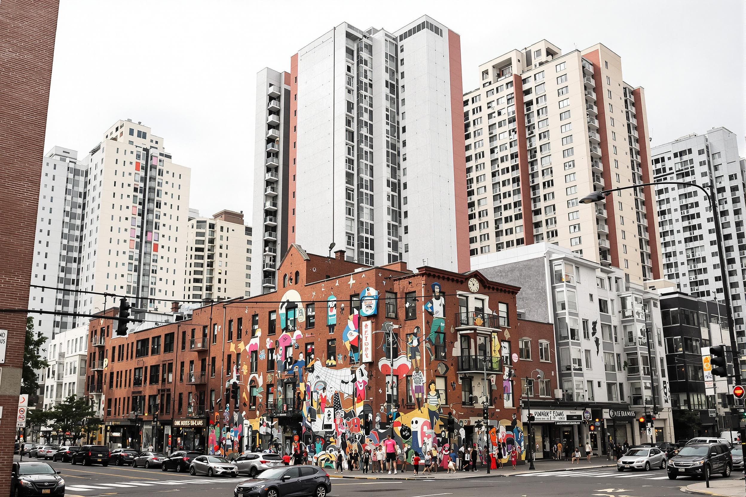 Vibrant Urban Street Scene with Murals