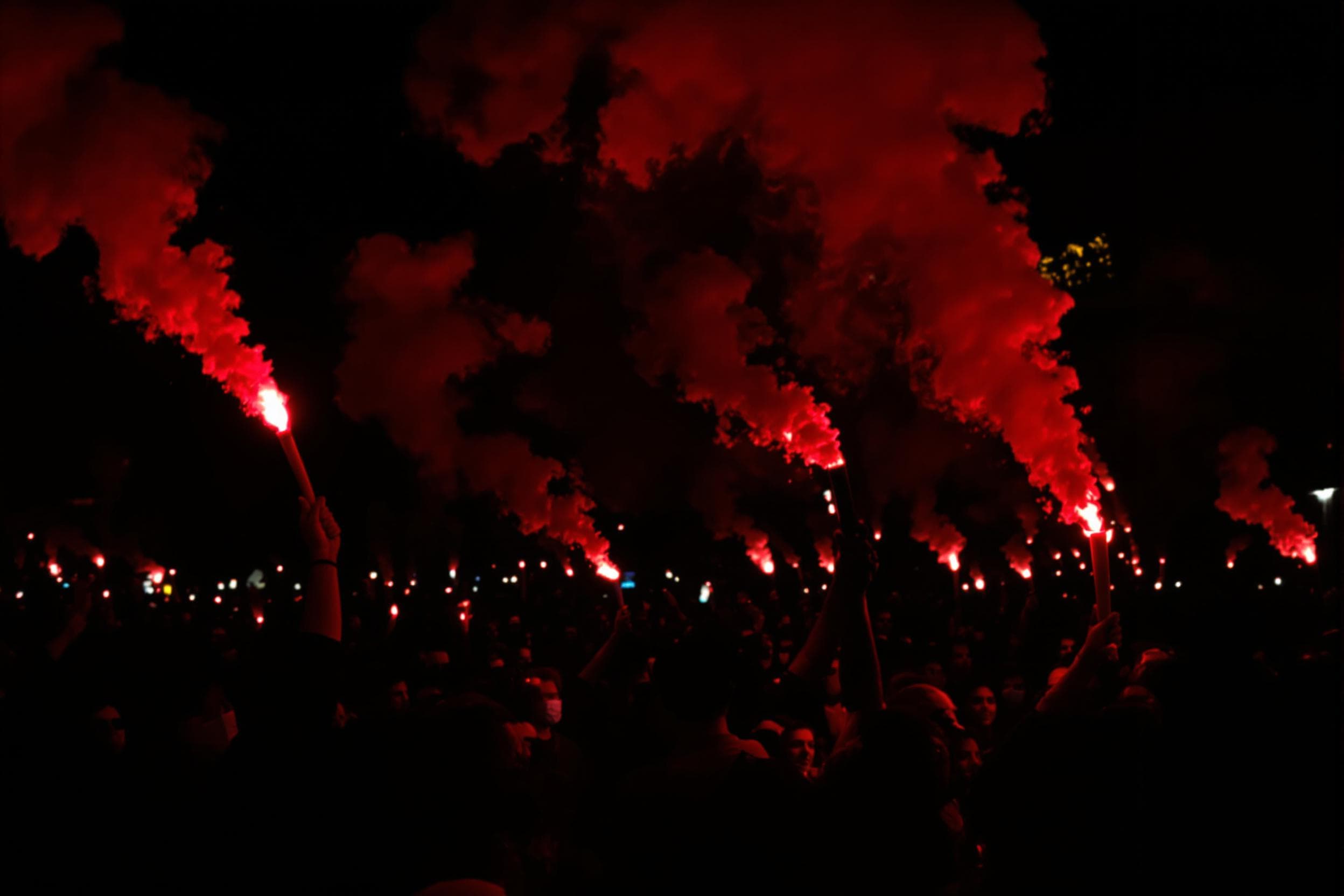 Red Smoke Protest Scene