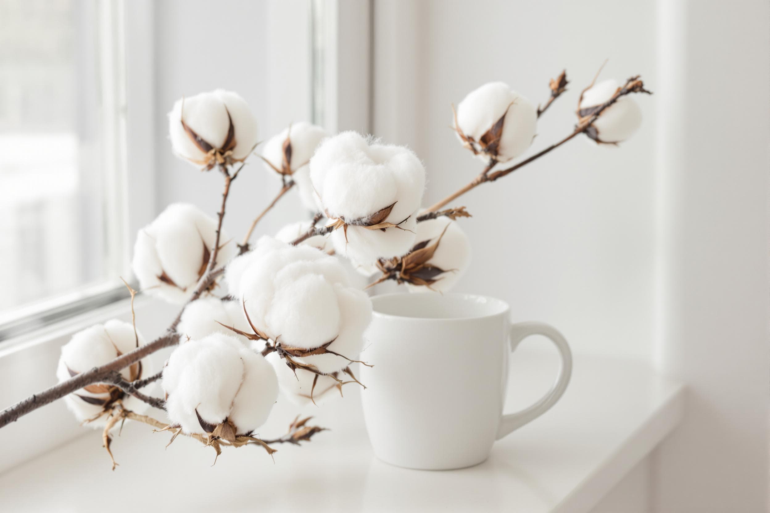 Cozy White Mug with Cotton Branch