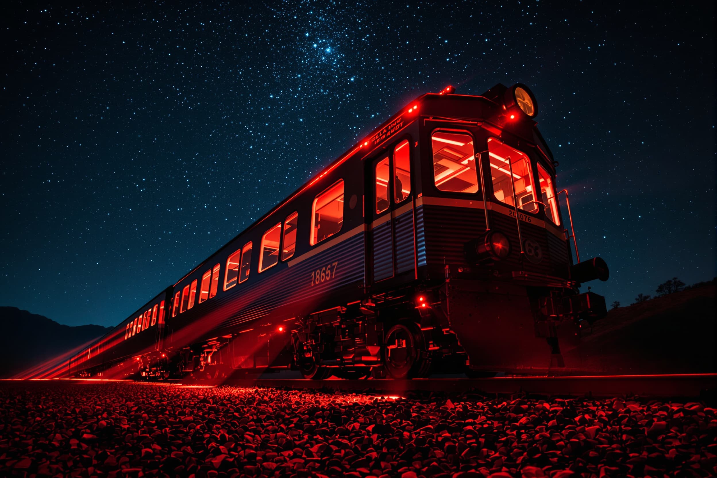 Mystical Vintage Train Under Starry Skies