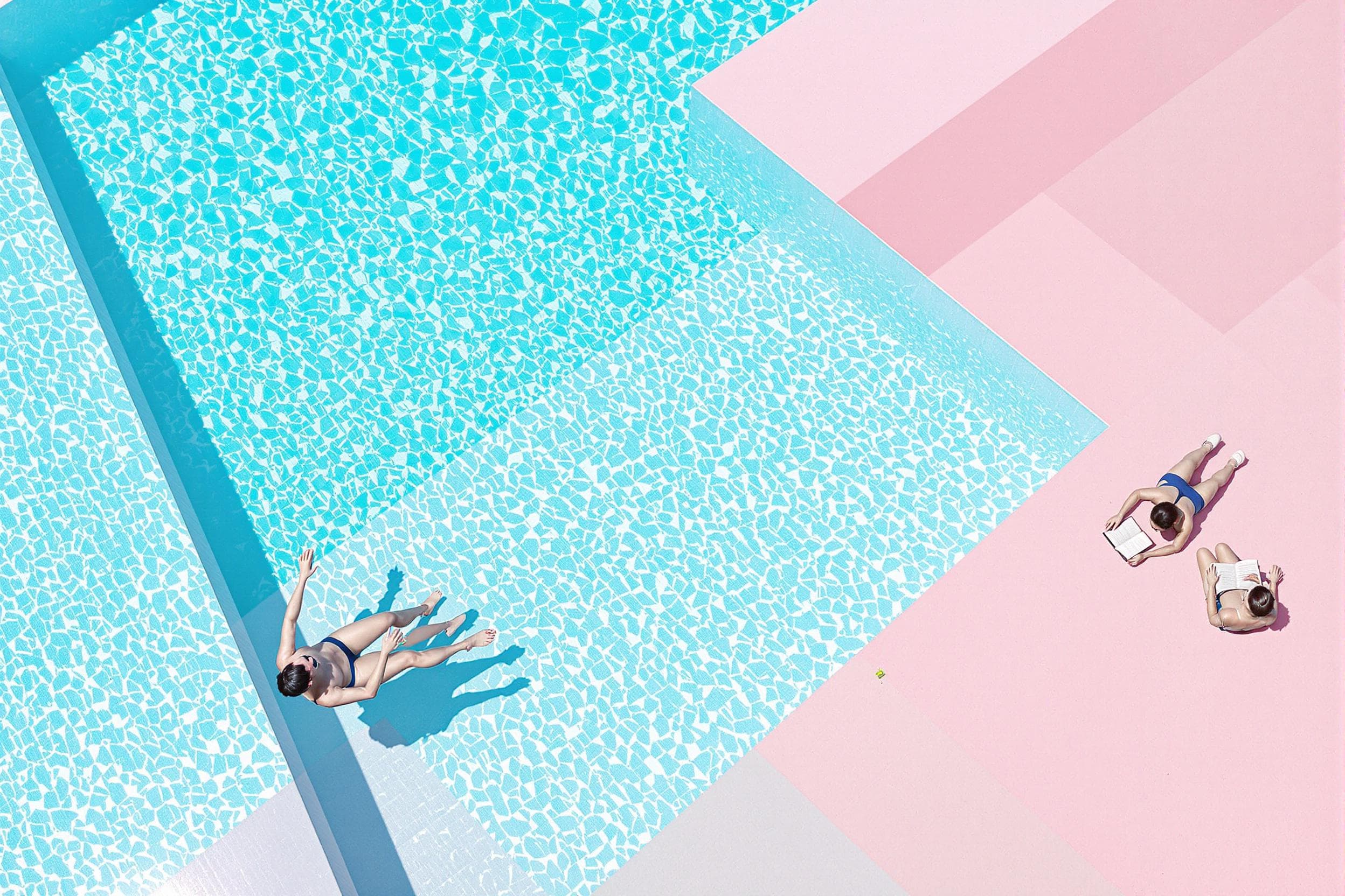 Sunny Poolside Friends Relaxing