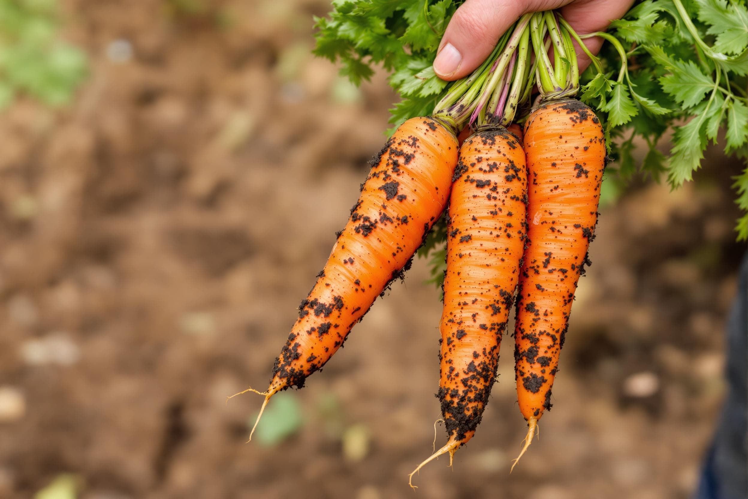 Freshly Harvested Carrots in Hand