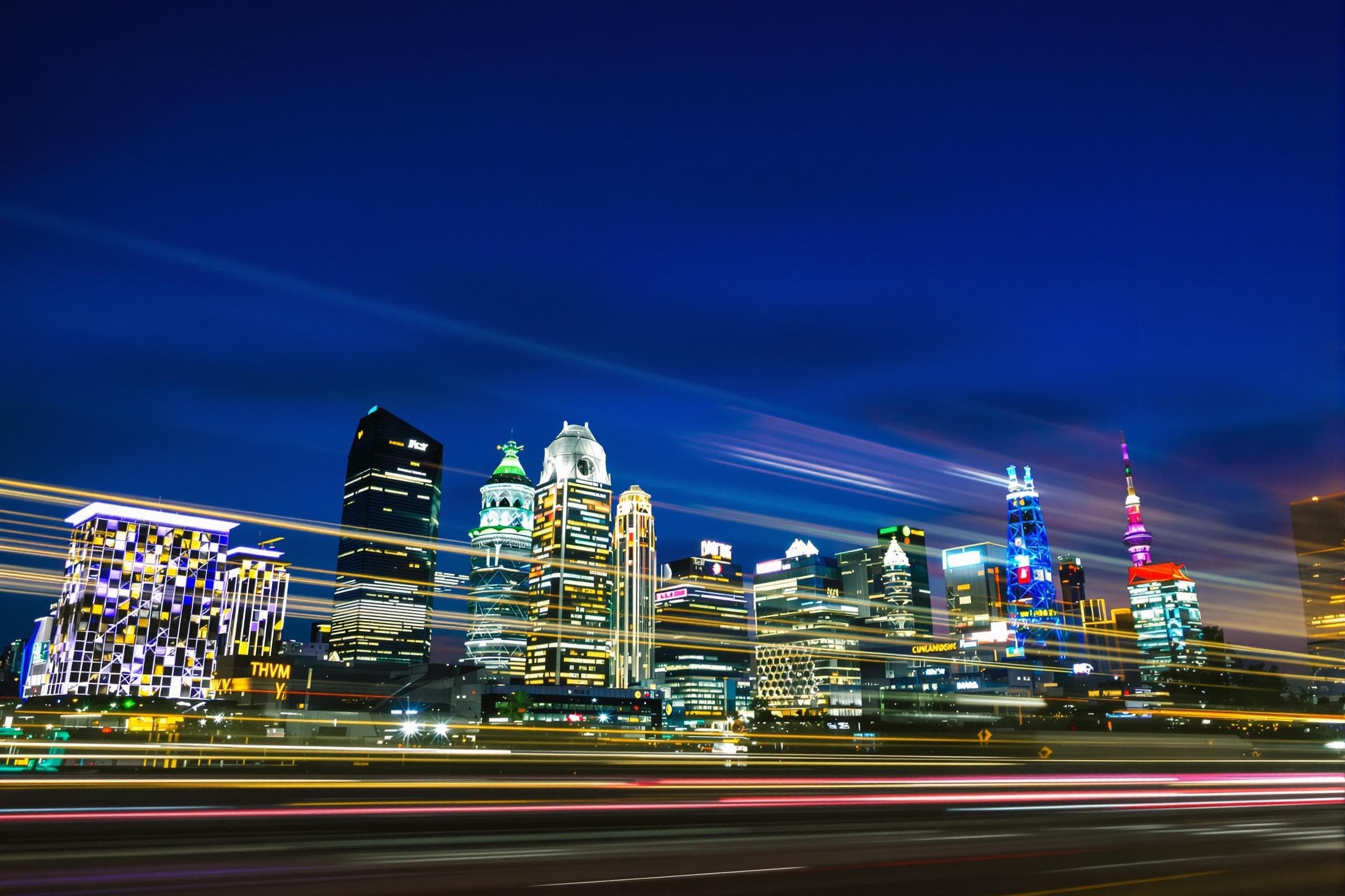 Twilight Cityscape with Motion Lights
