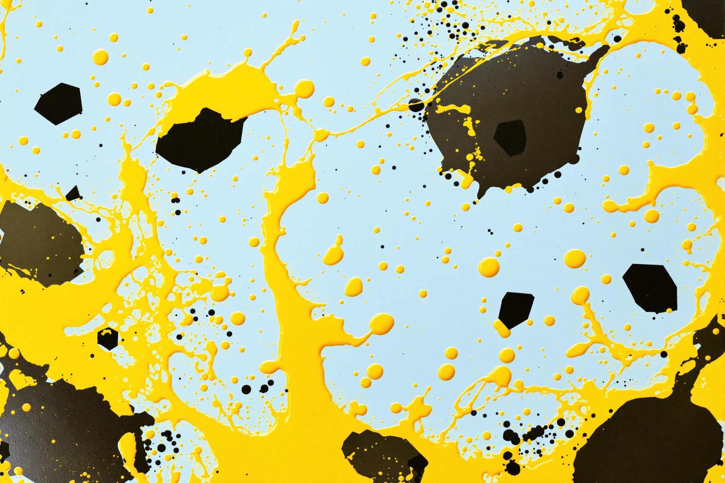 Dynamic Yellow Splash with Black Geometry