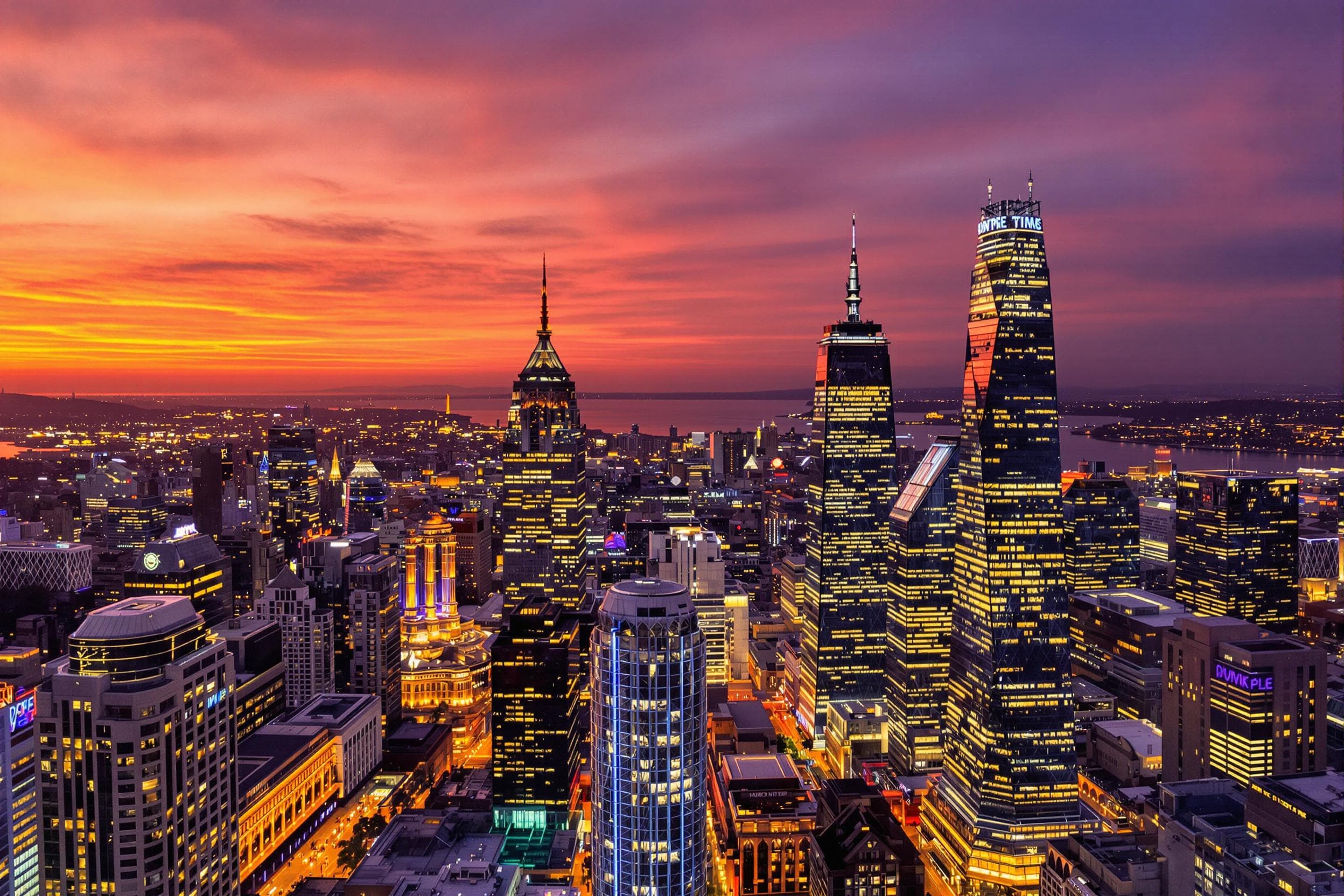 Vibrant Urban Skyline at Sunset