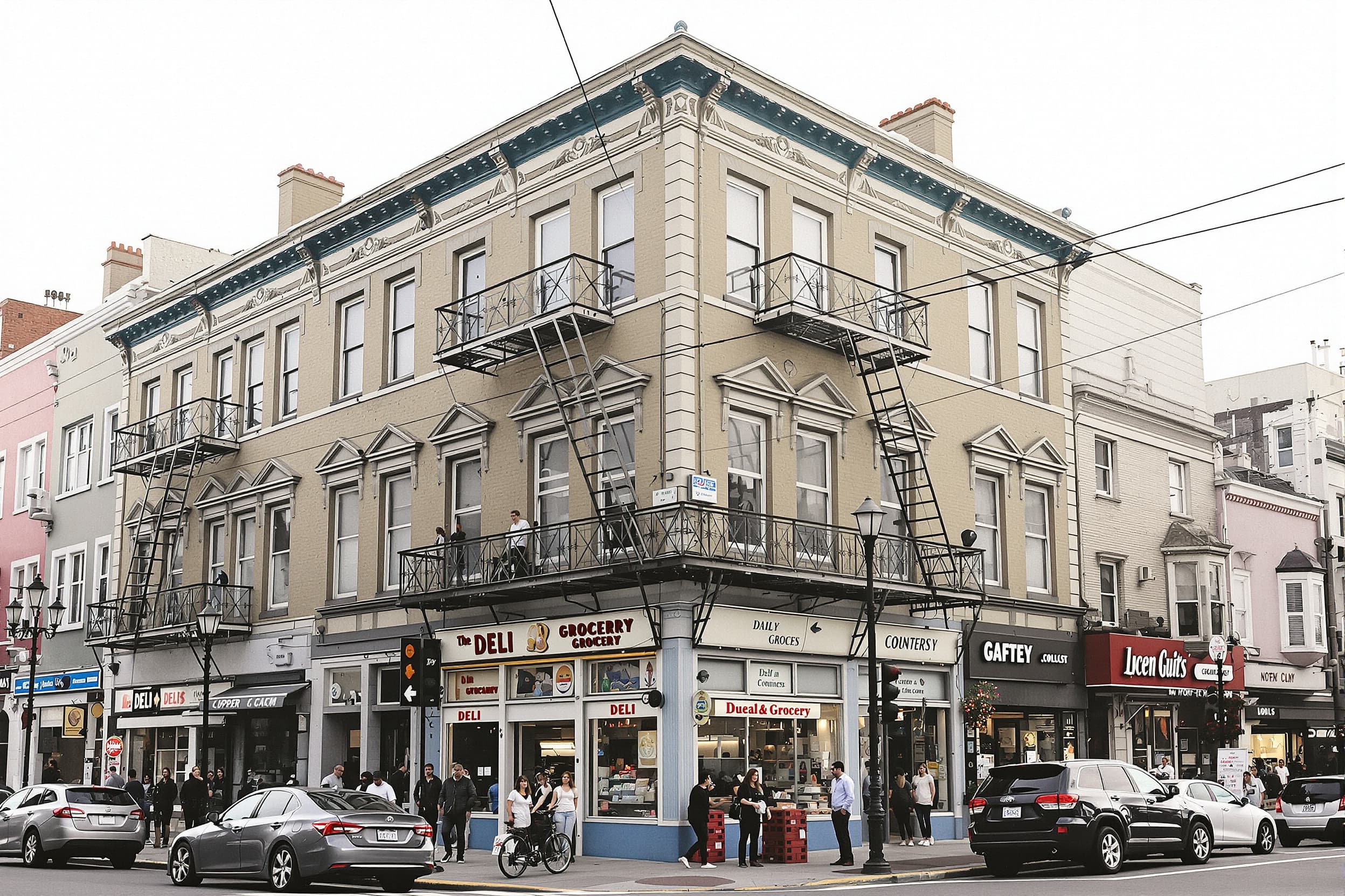 Charming Vintage Urban Scene with Fire Escape