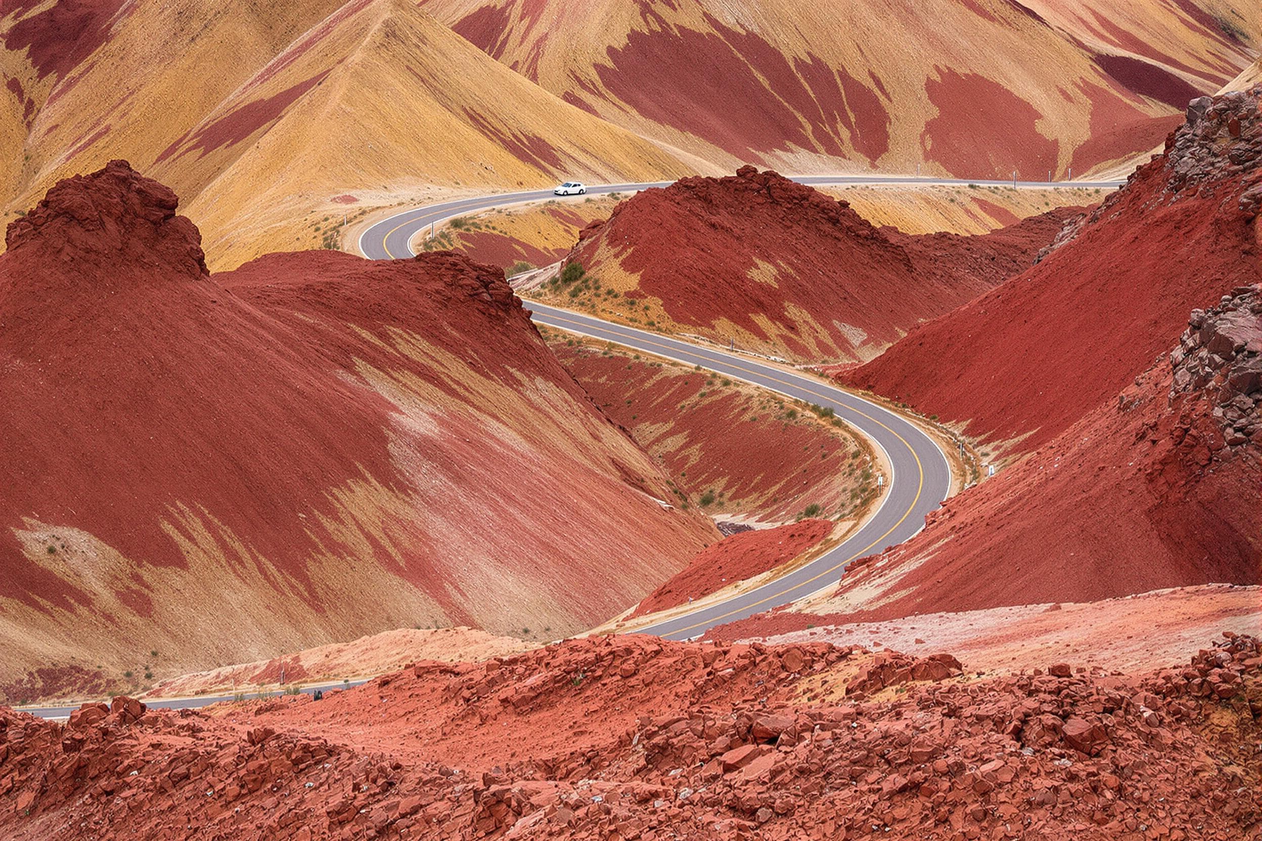 Winding Road Through Colorful Rocky Terrain