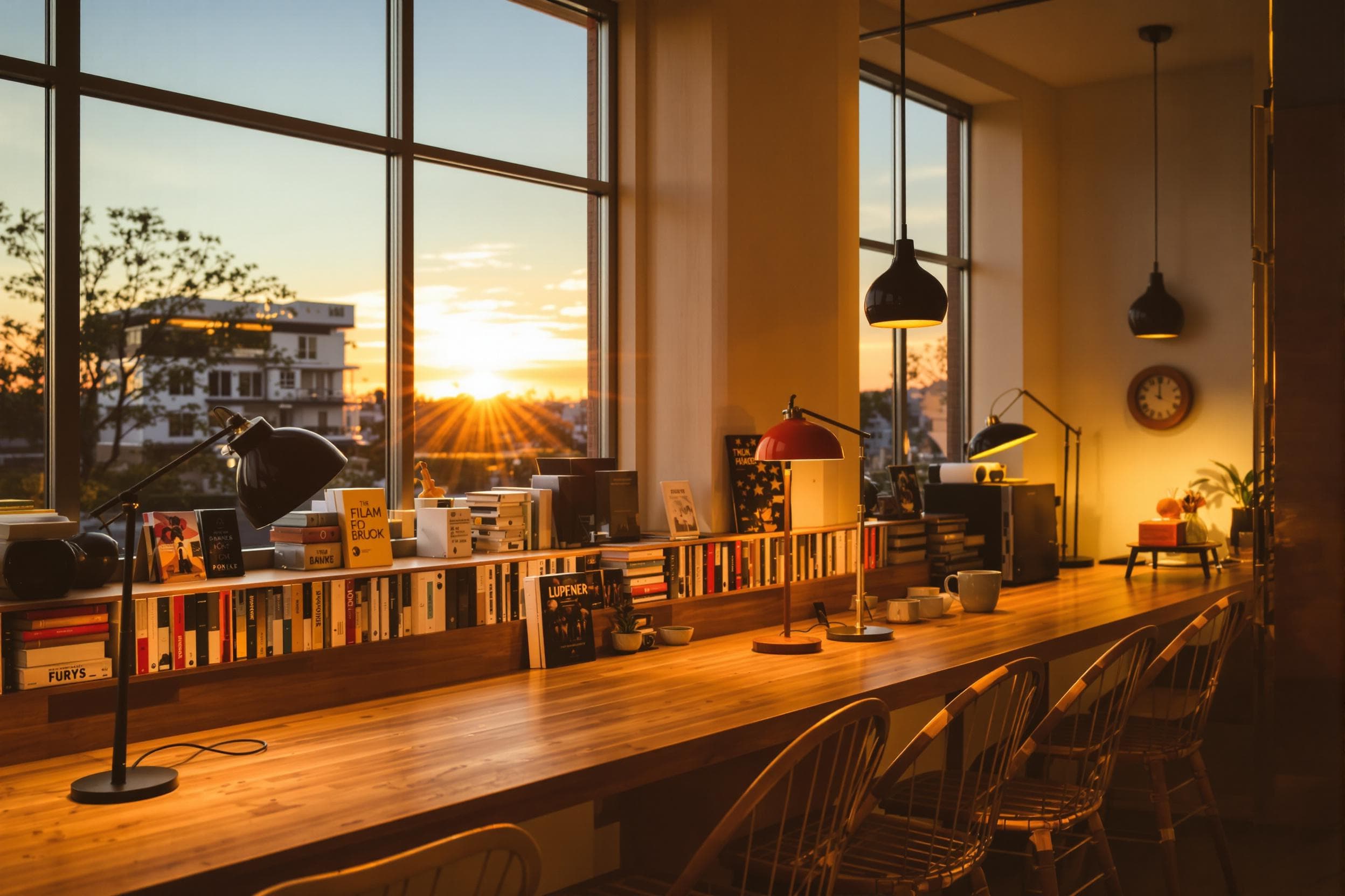 Cozy Modern Workspace at Sunset