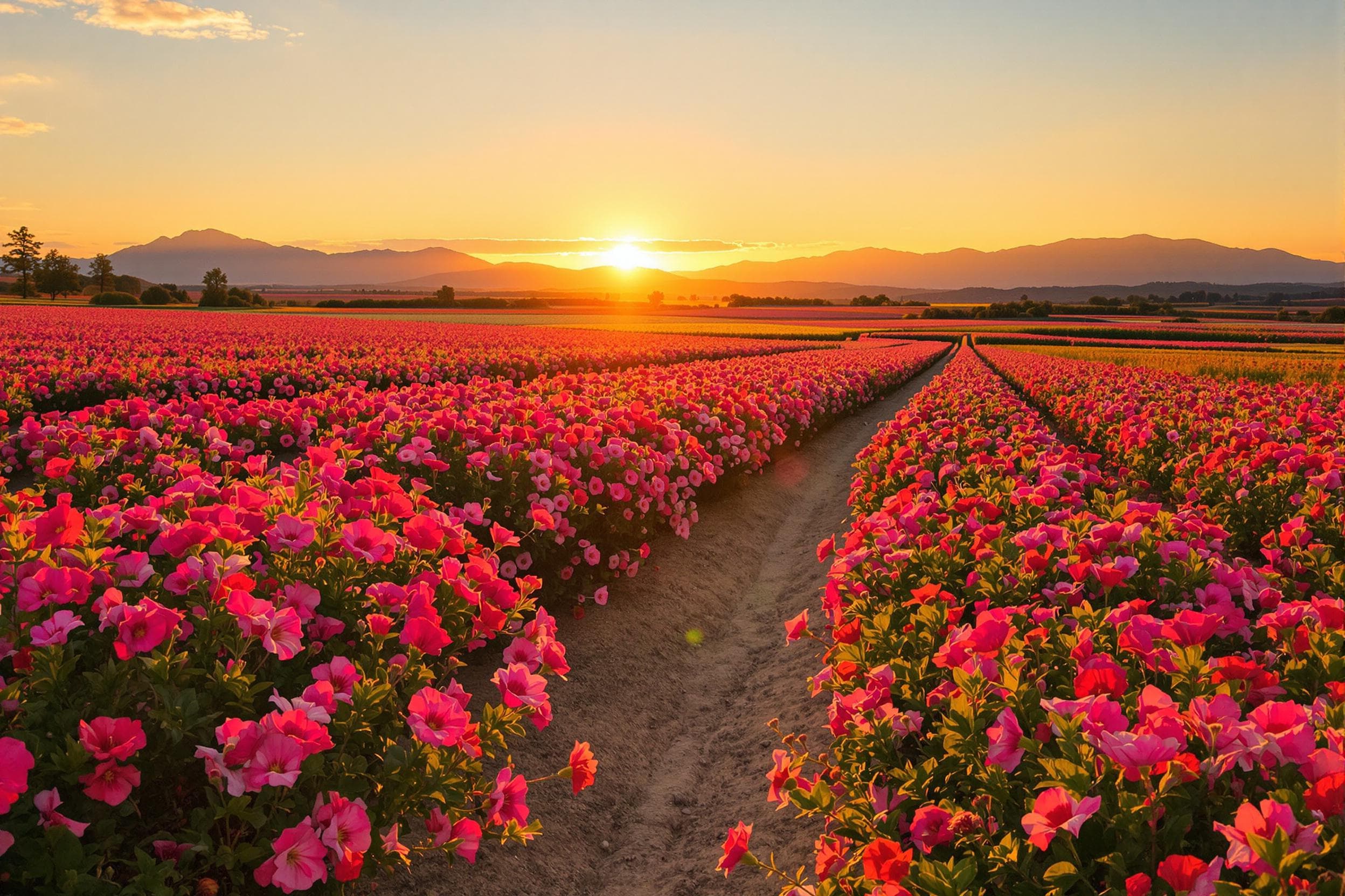 Vibrant Sunset Flower Field