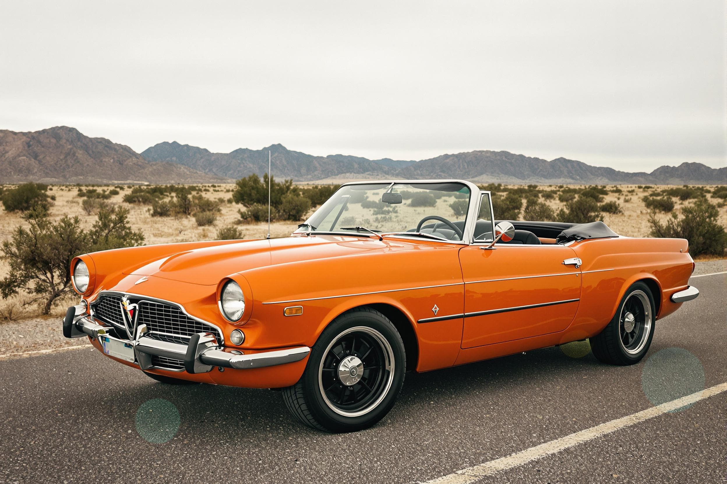 Nostalgic Orange Convertible in Desert Landscape