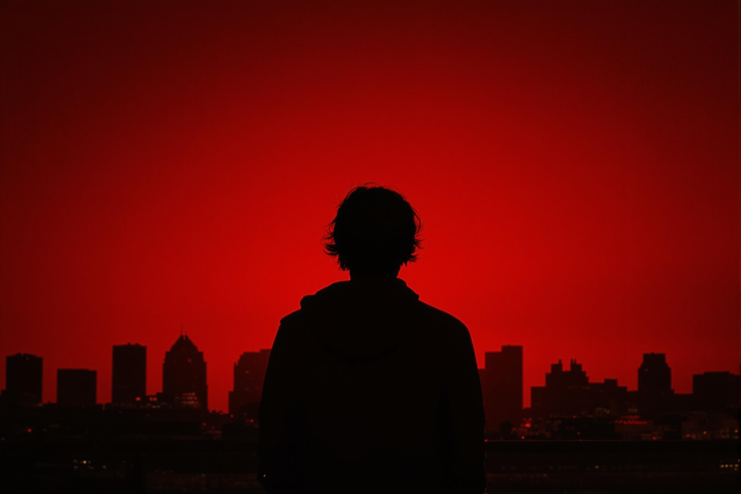 Solitary Silhouette Against Vibrant Cityscape