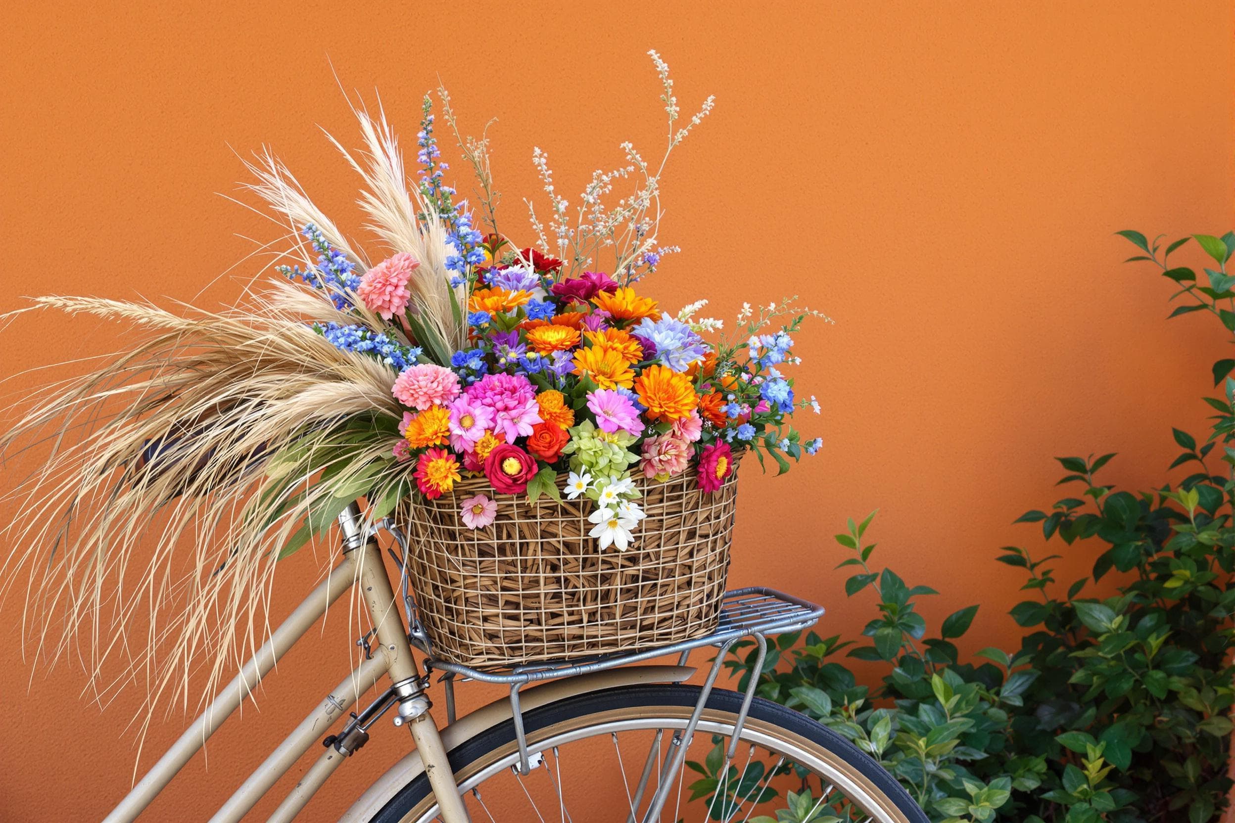 Vintage Bicycle with Colorful Flower Basket