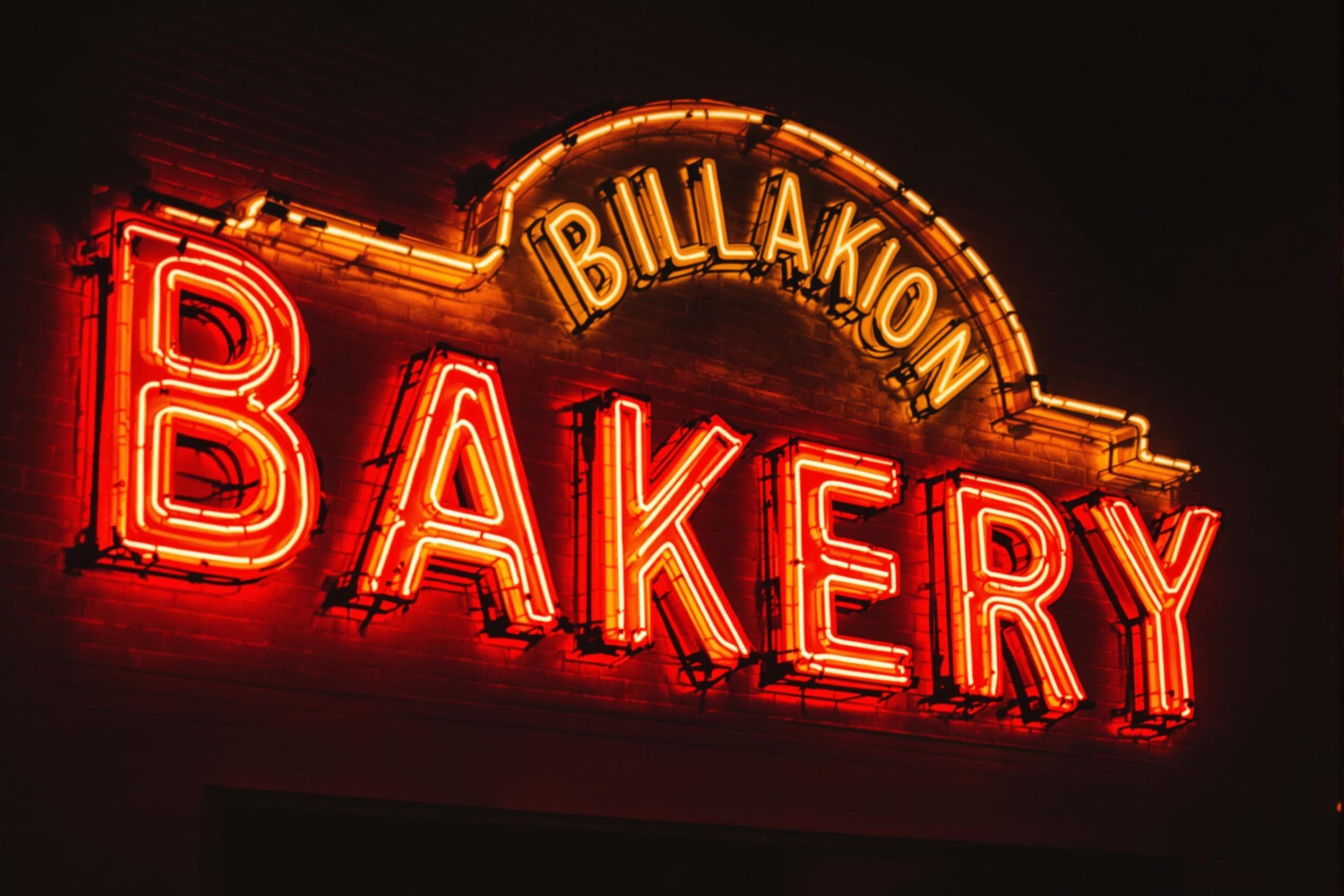 Nostalgic Bakery Sign in Urban Nightscape