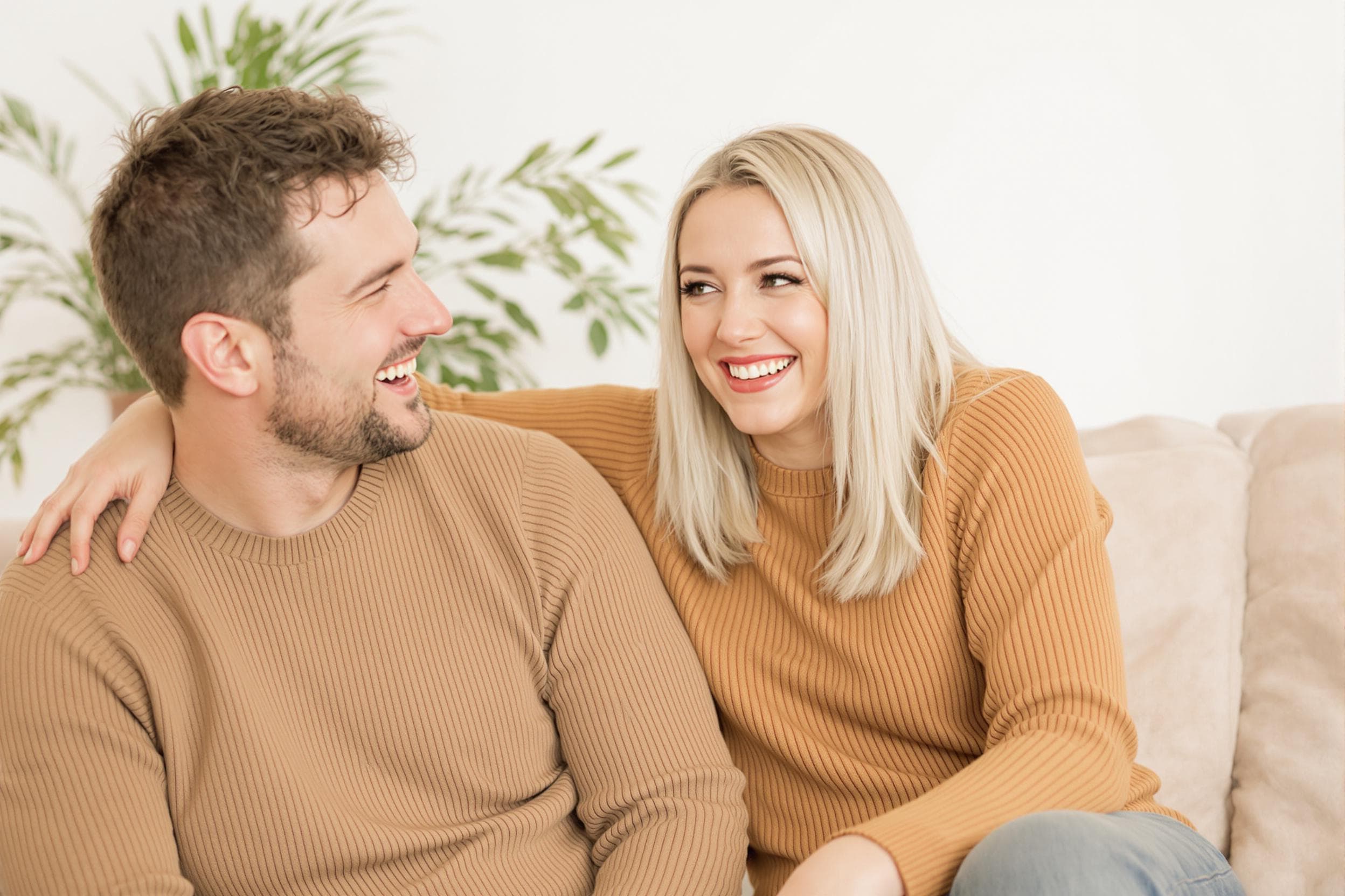 Cozy Couple's Laughter in Warm Tones