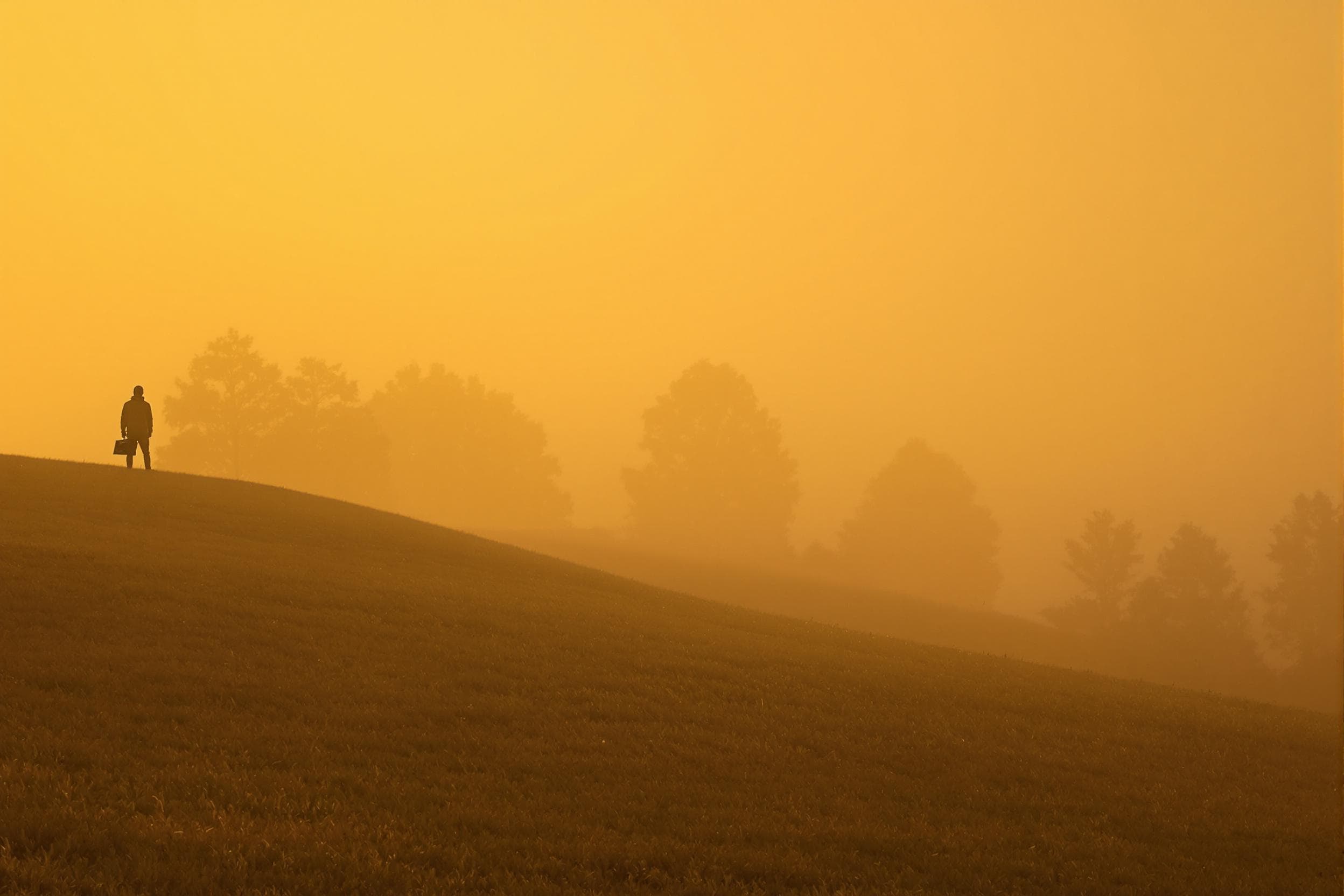 Solitary Figure on a Misty Hilltop