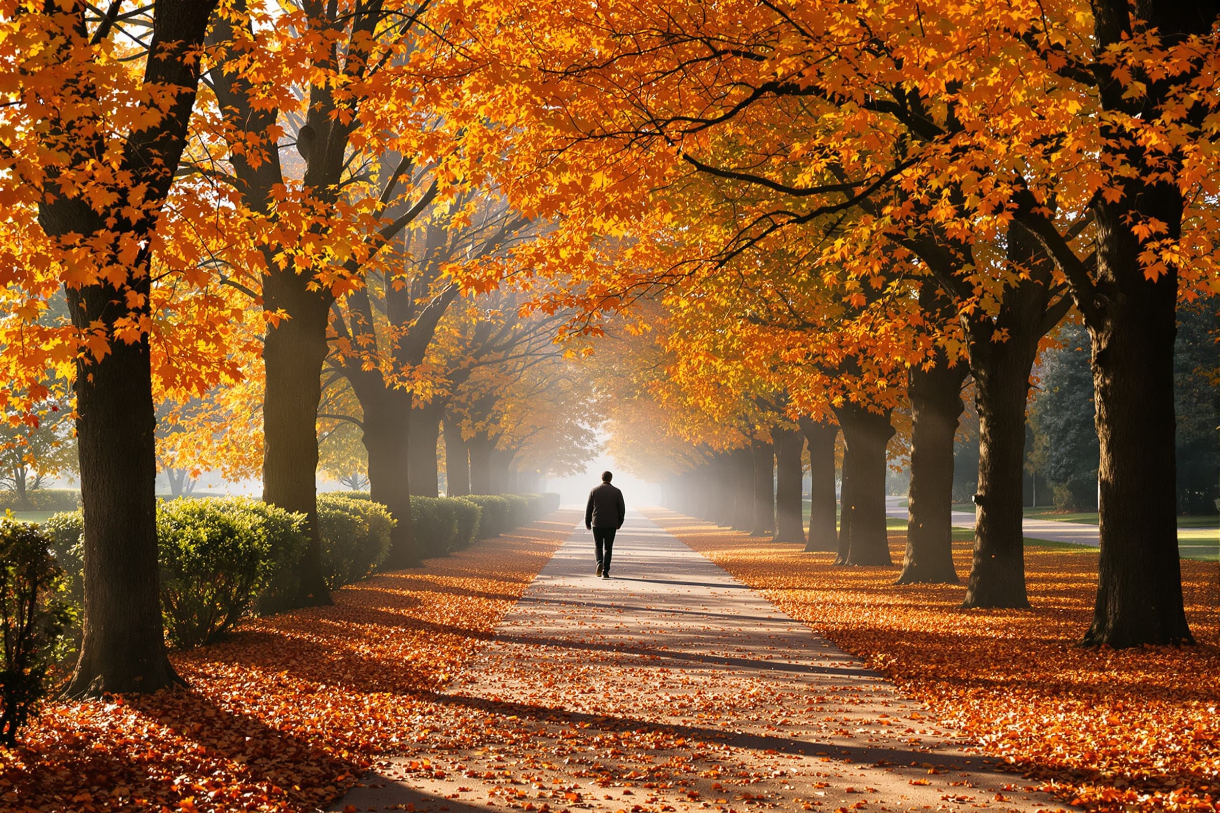 Autumn Solitude on a Misty Path