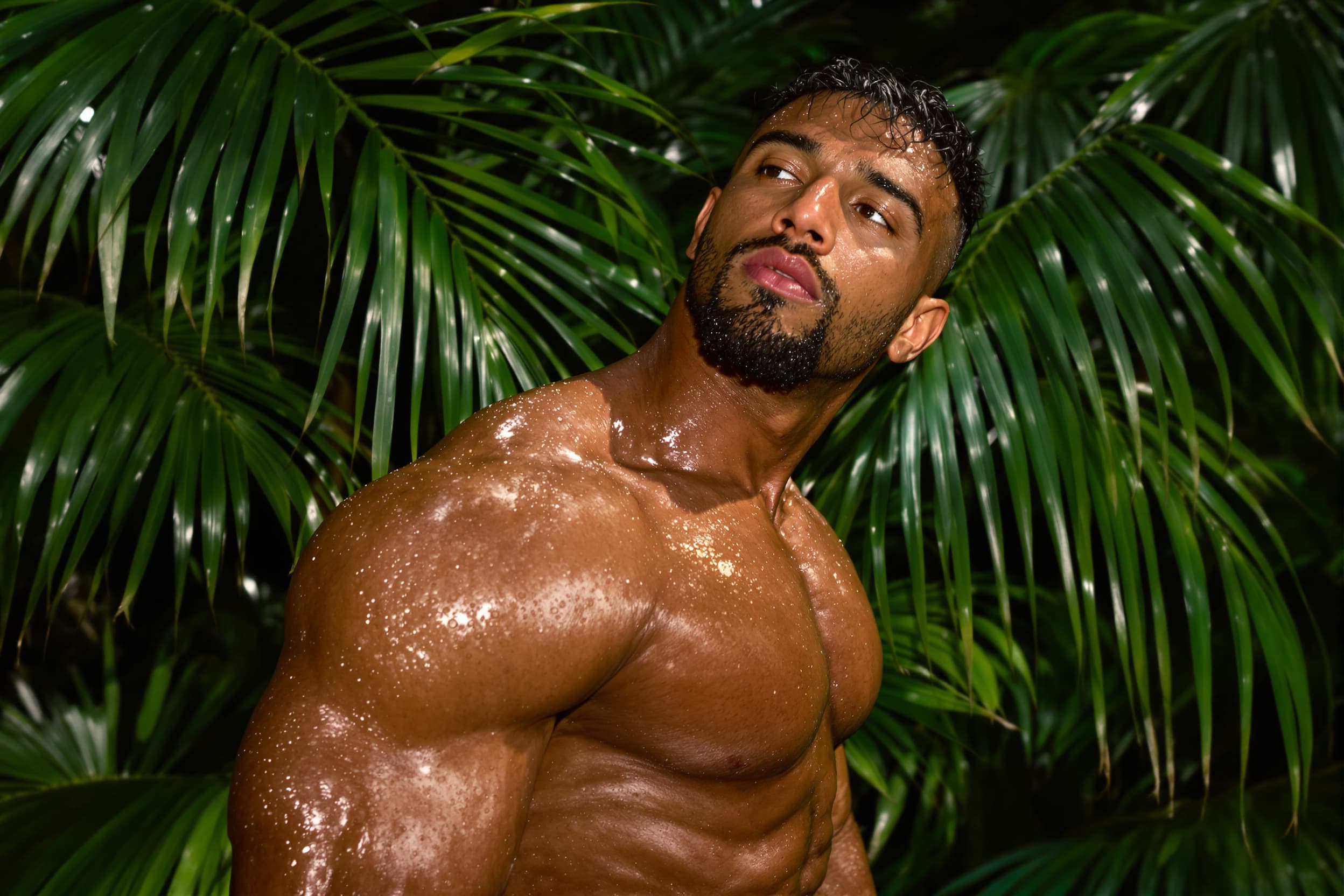 Muscular Man in Tropical Paradise