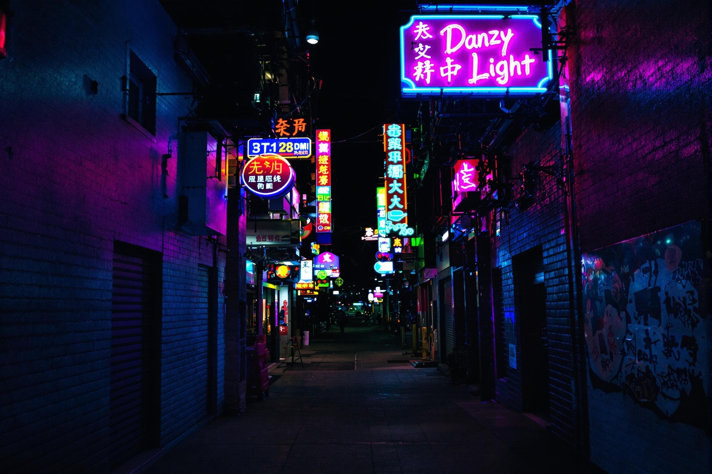 Vibrant Neon Alley at Night
