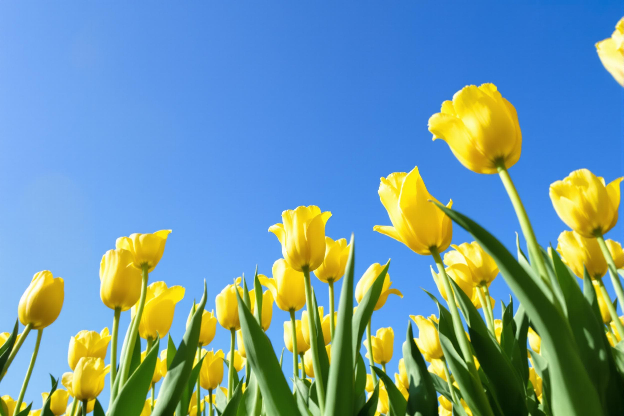 Vibrant Yellow Tulip Field Under Clear Sky