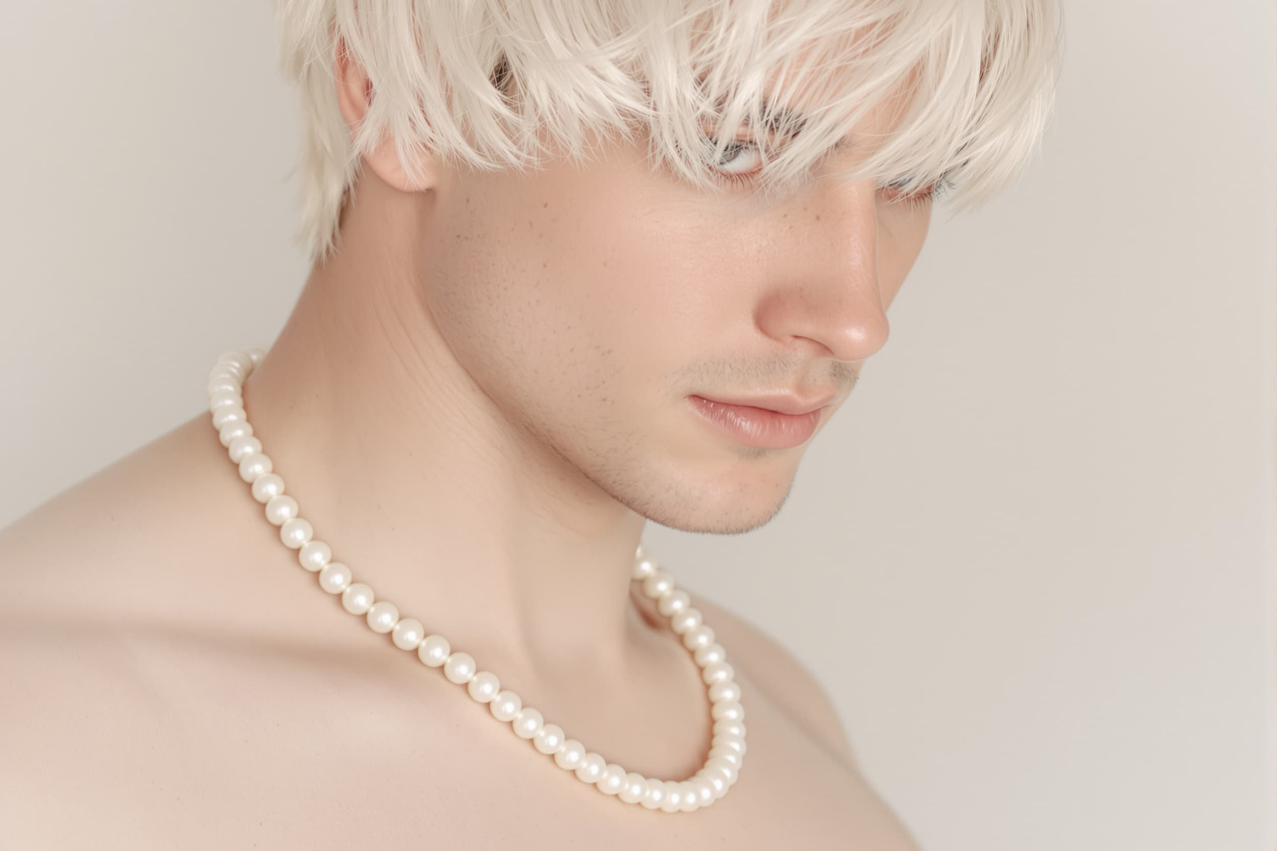 Platinum Elegance: A Young Man with Pearls