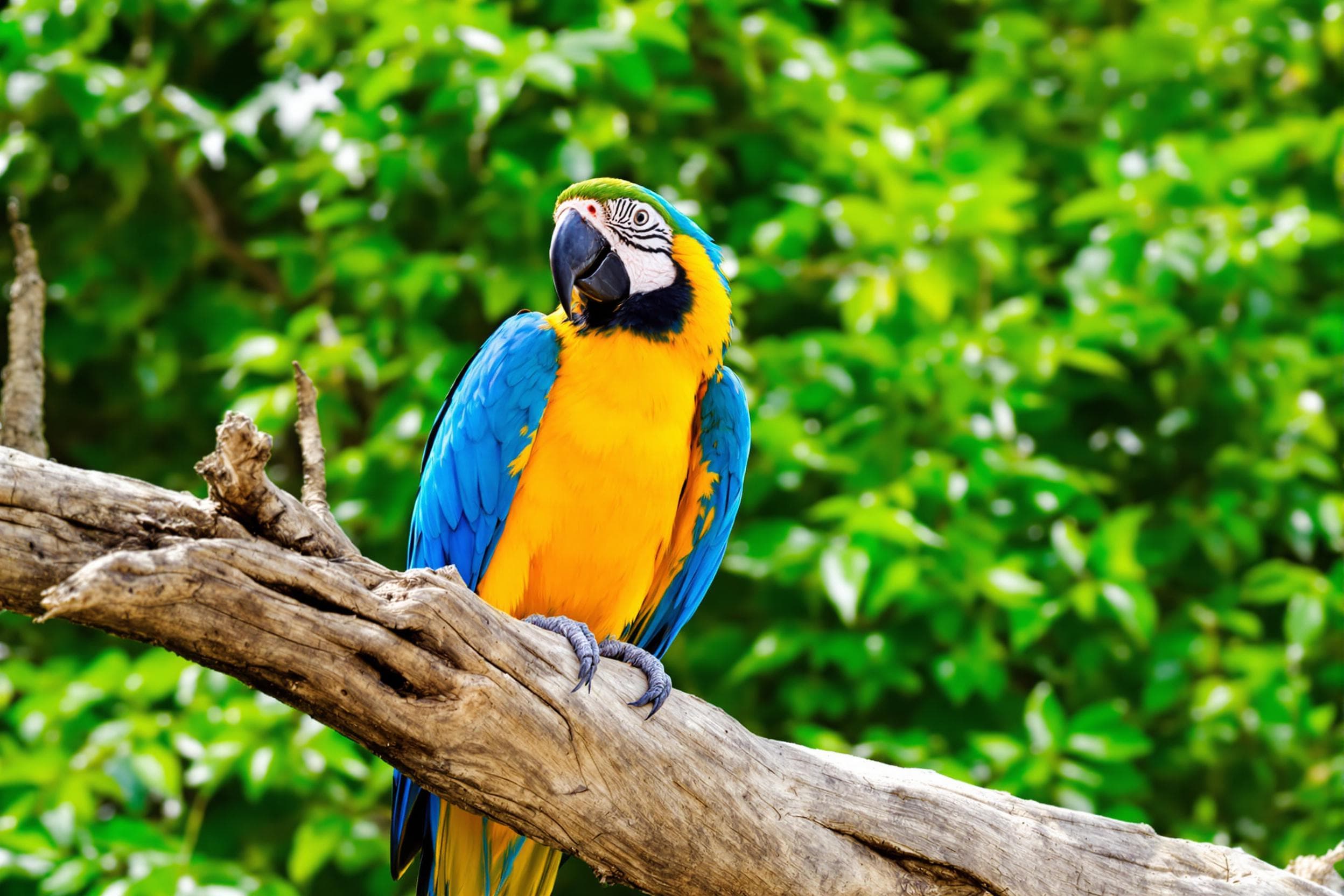 Vibrant Macaw on Weathered Branch