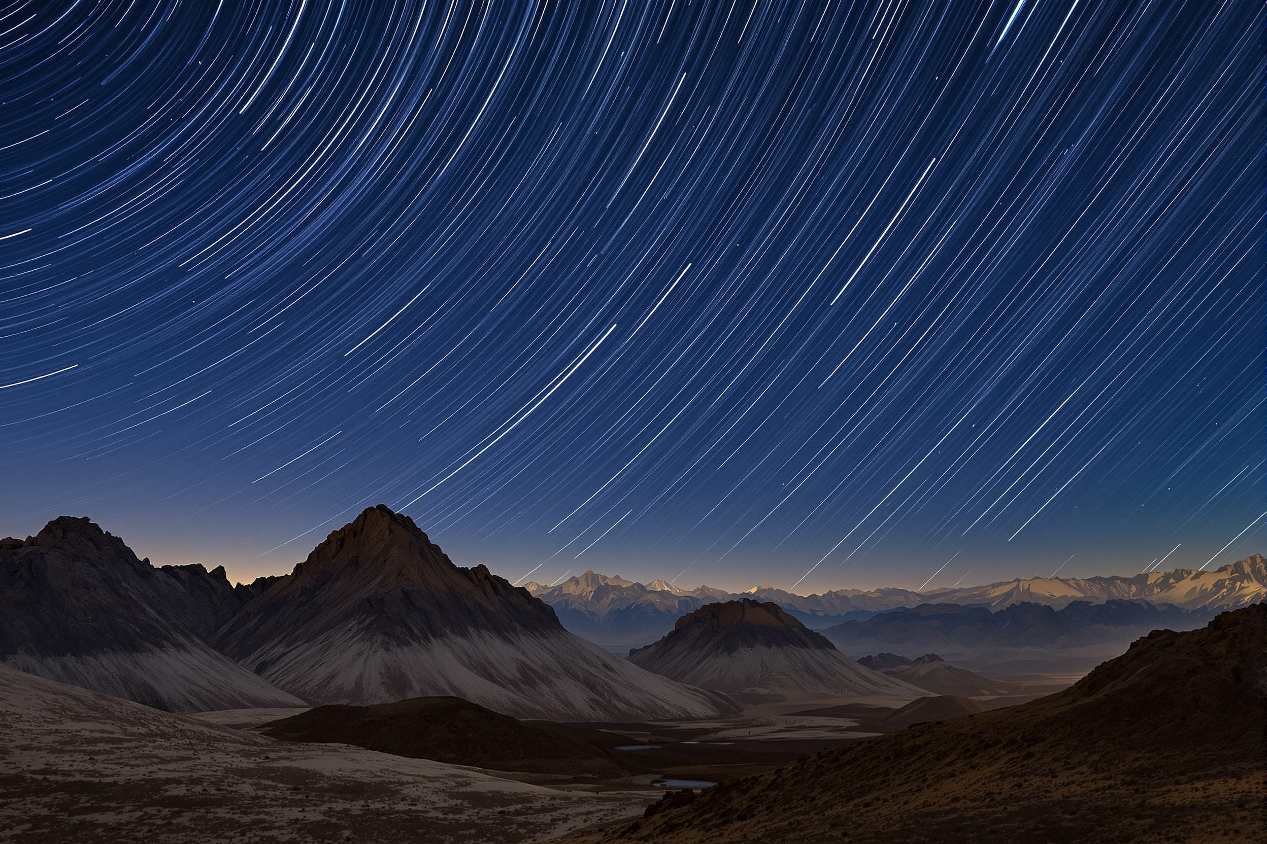 Majestic Mountain Nightscape with Star Trails