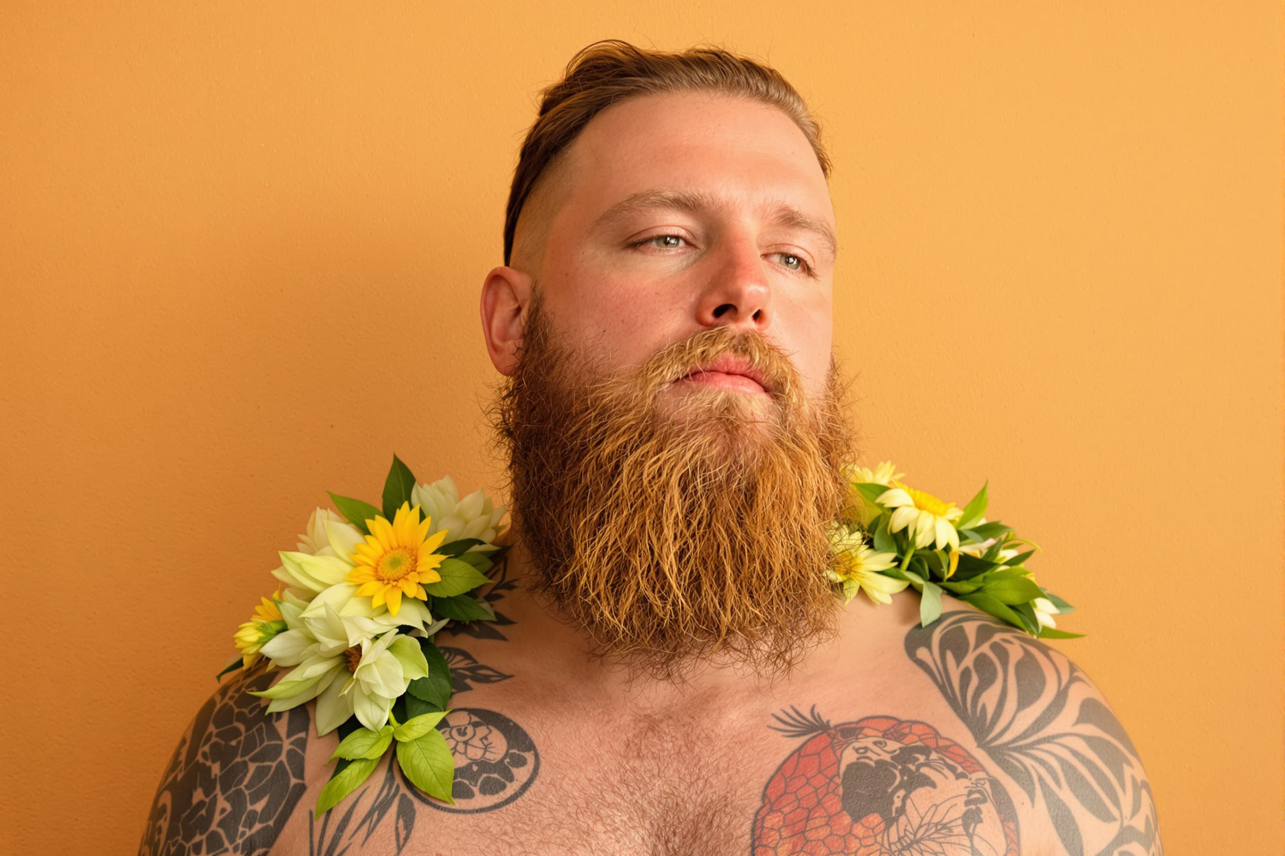 Bearded Man with Floral Accents