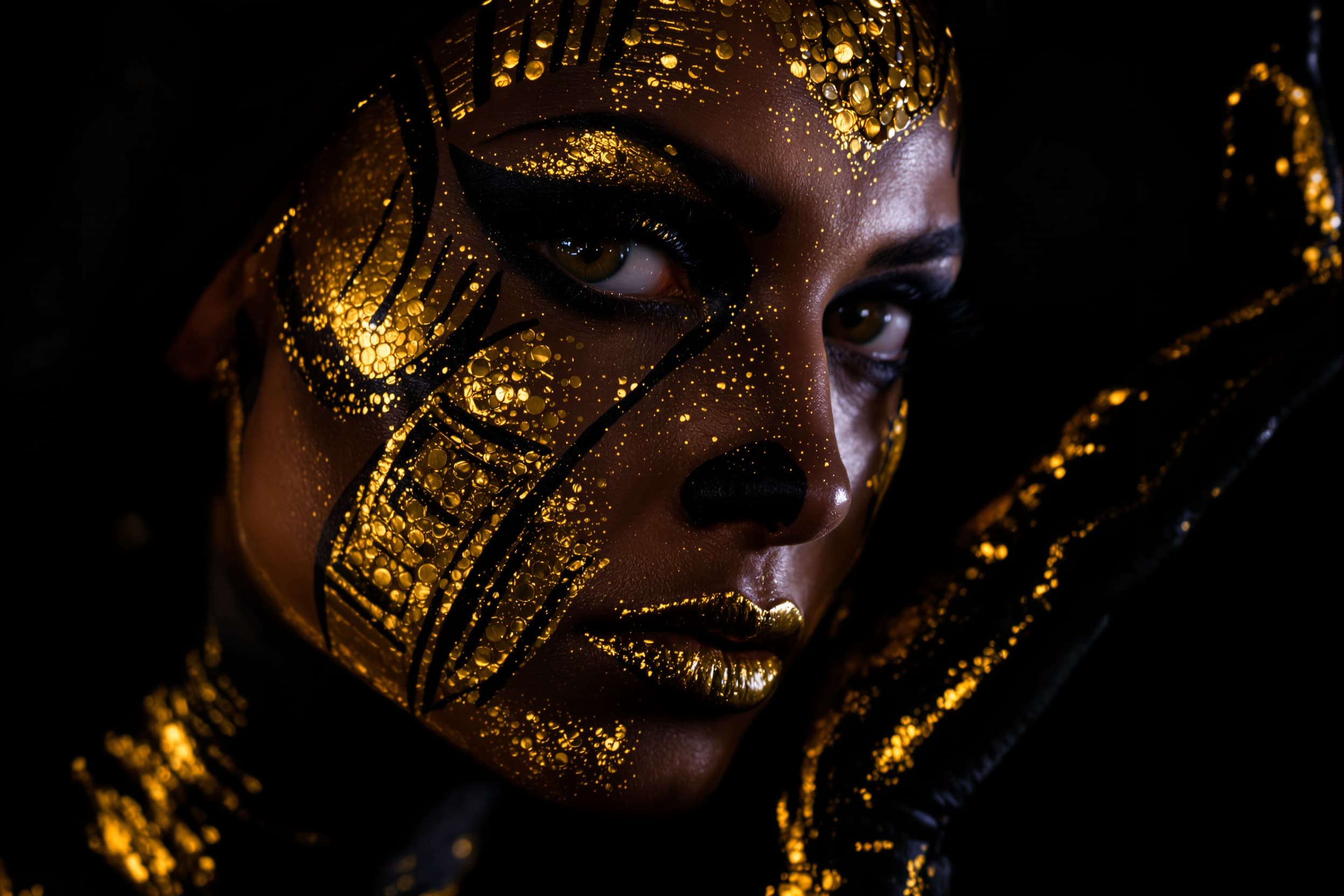 Striking Gold Face Art Portrait