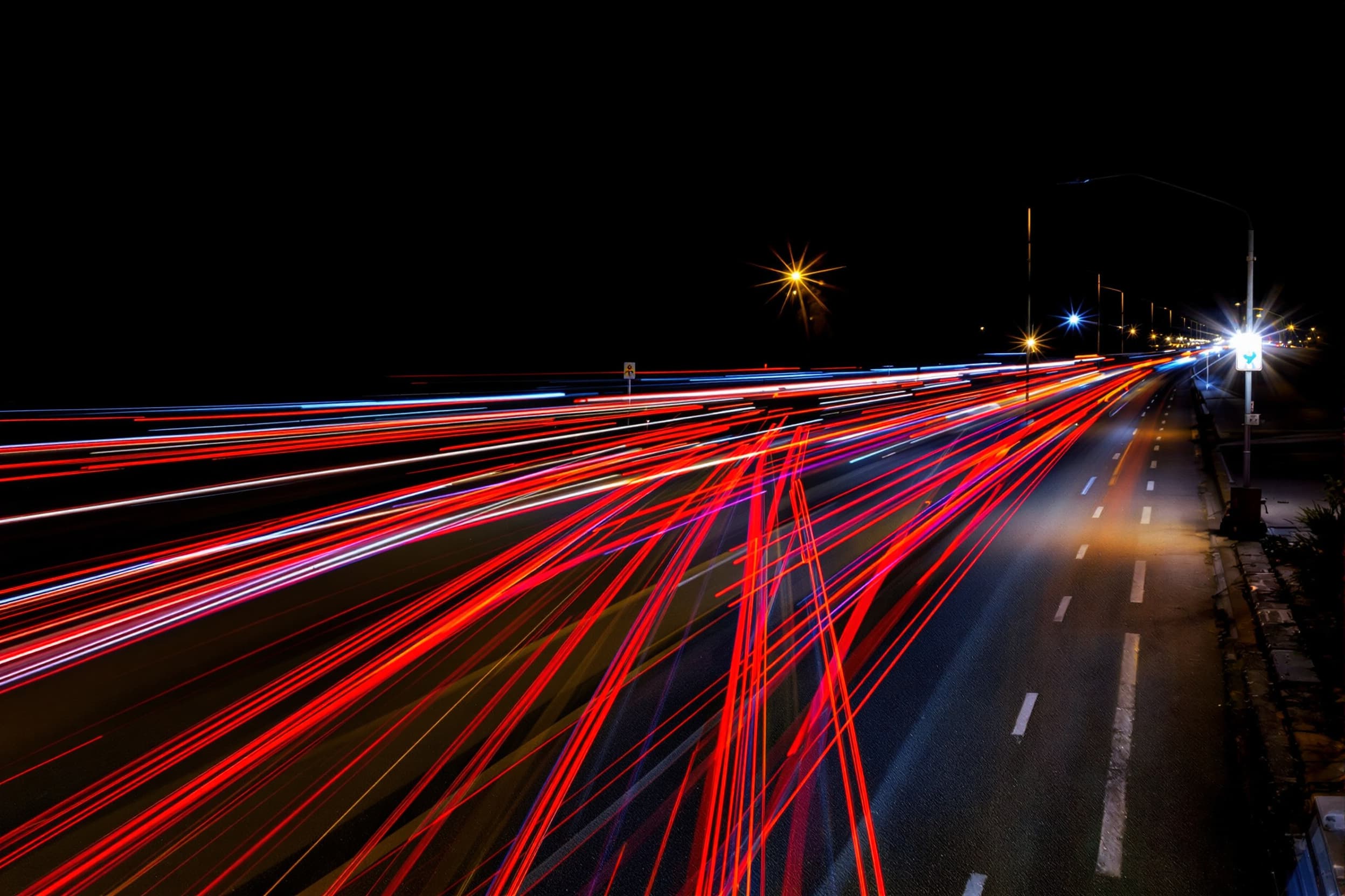 Nighttime Highway Light Trails