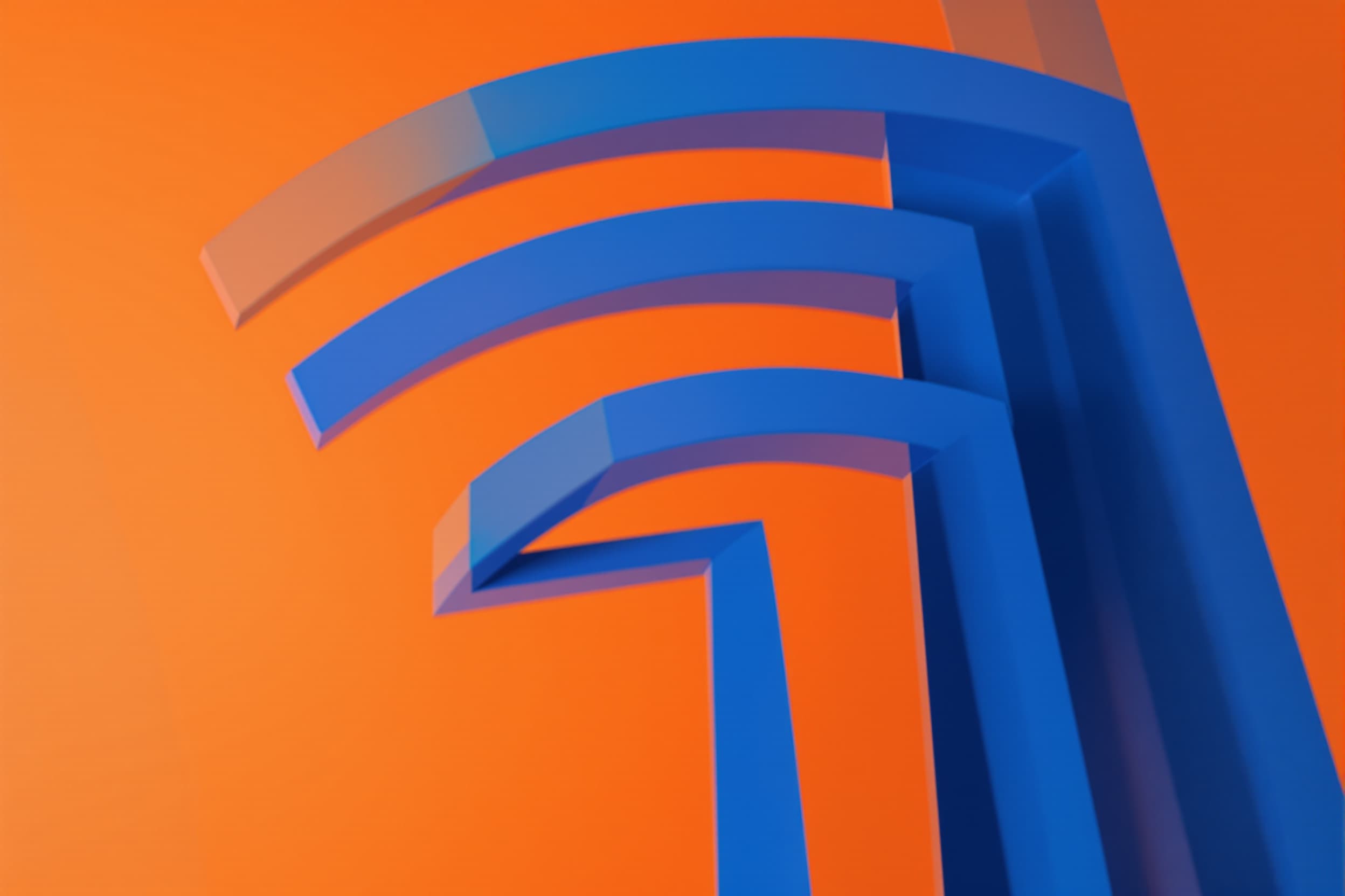 Tranquil Geometry: Blue Shapes on Orange