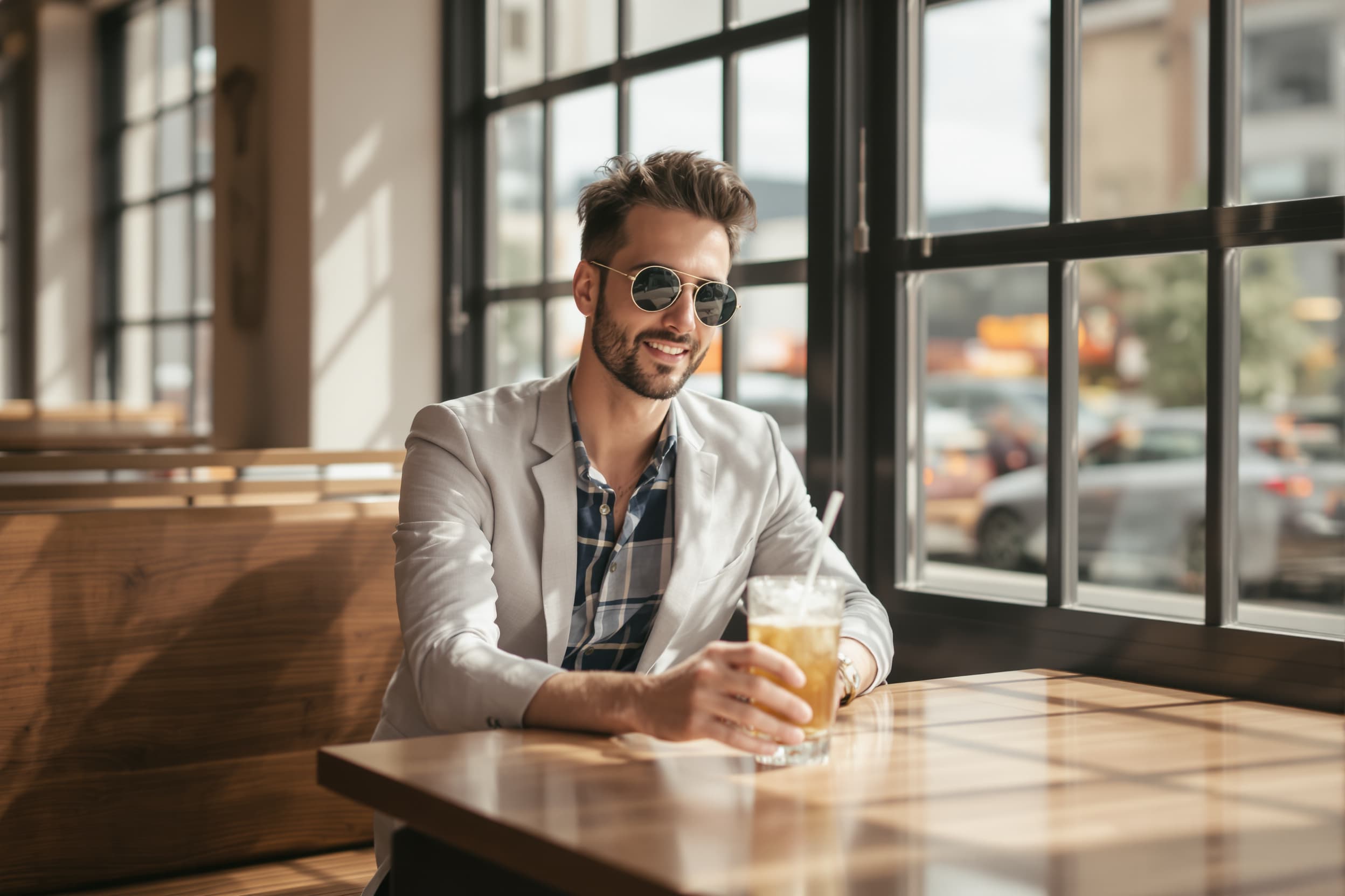 Chic Man Enjoying Iced Drink