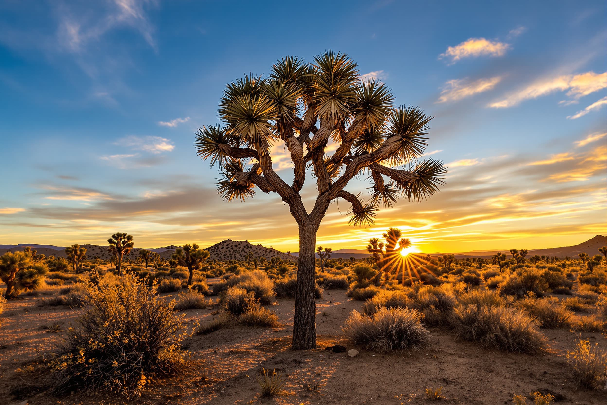 Solitary Joshua Tree at Sunset