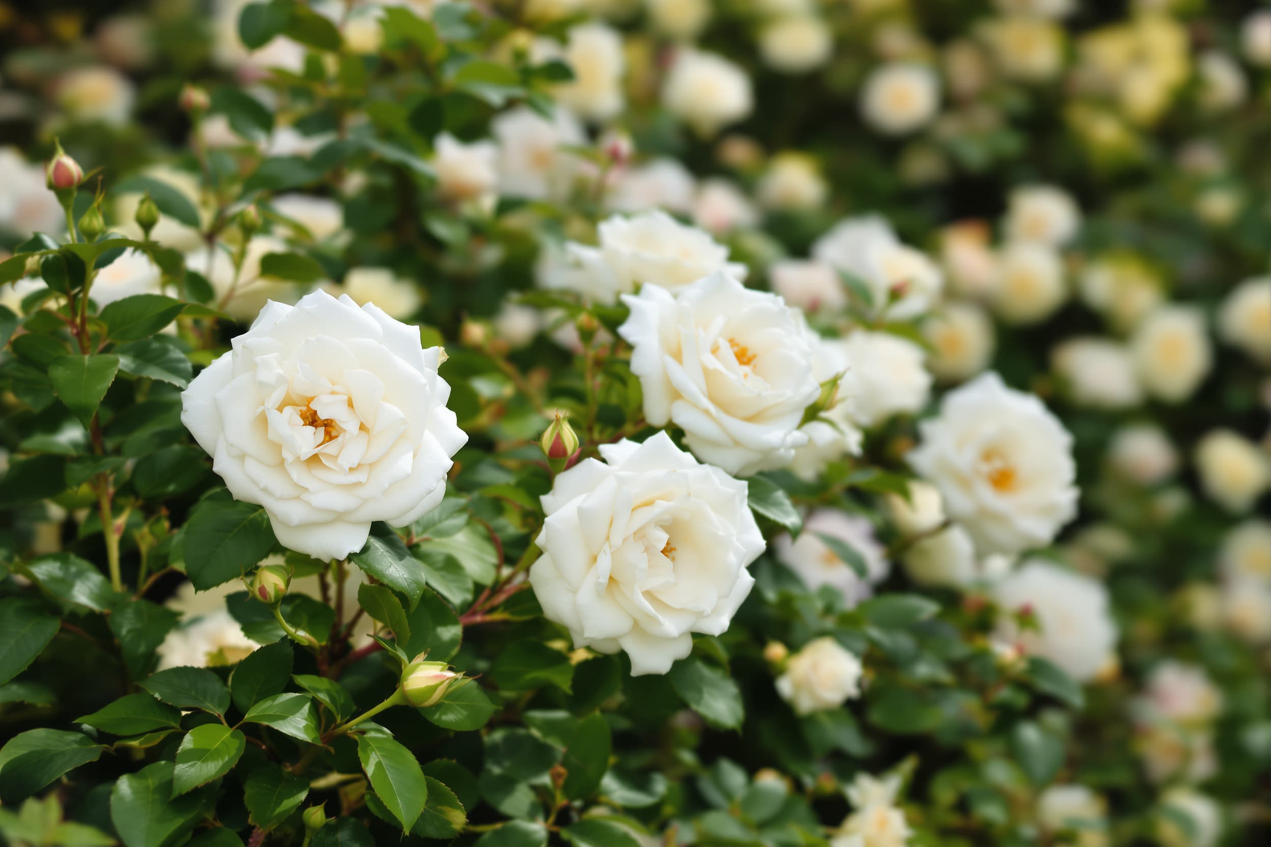 Dreamy White Rose Blooms in Soft Focus