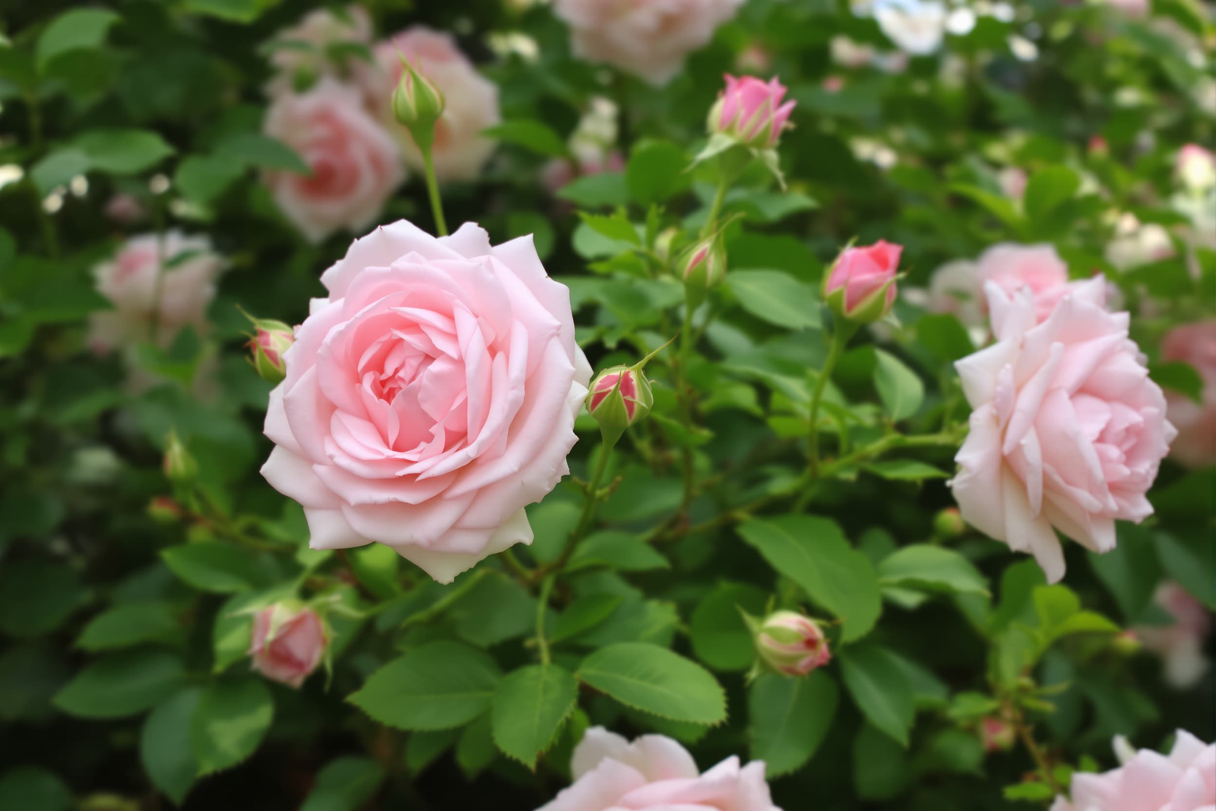 Delicate Pink Roses in Soft Bloom