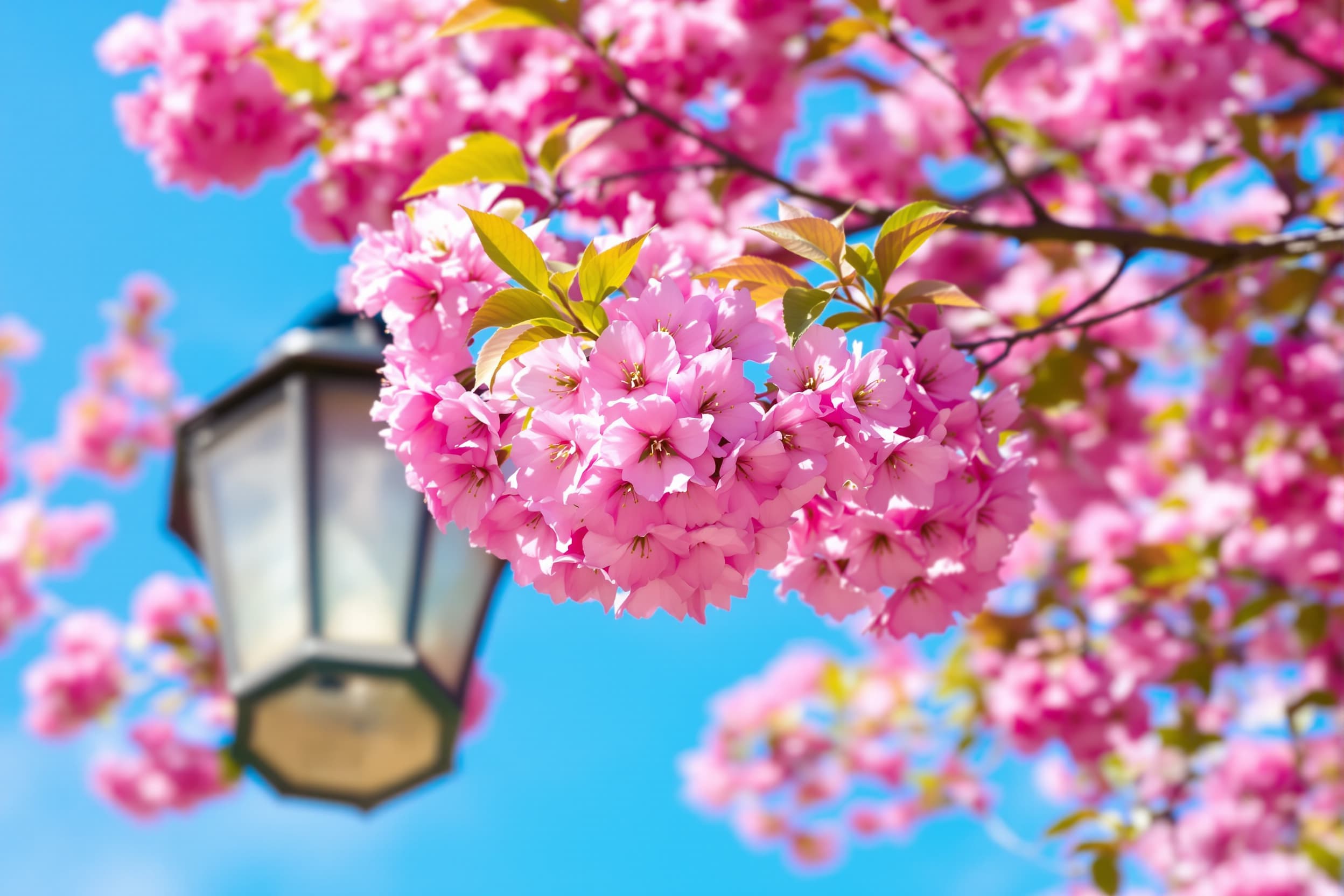 Charming Pink Blossoms Under Bright Blue Sky